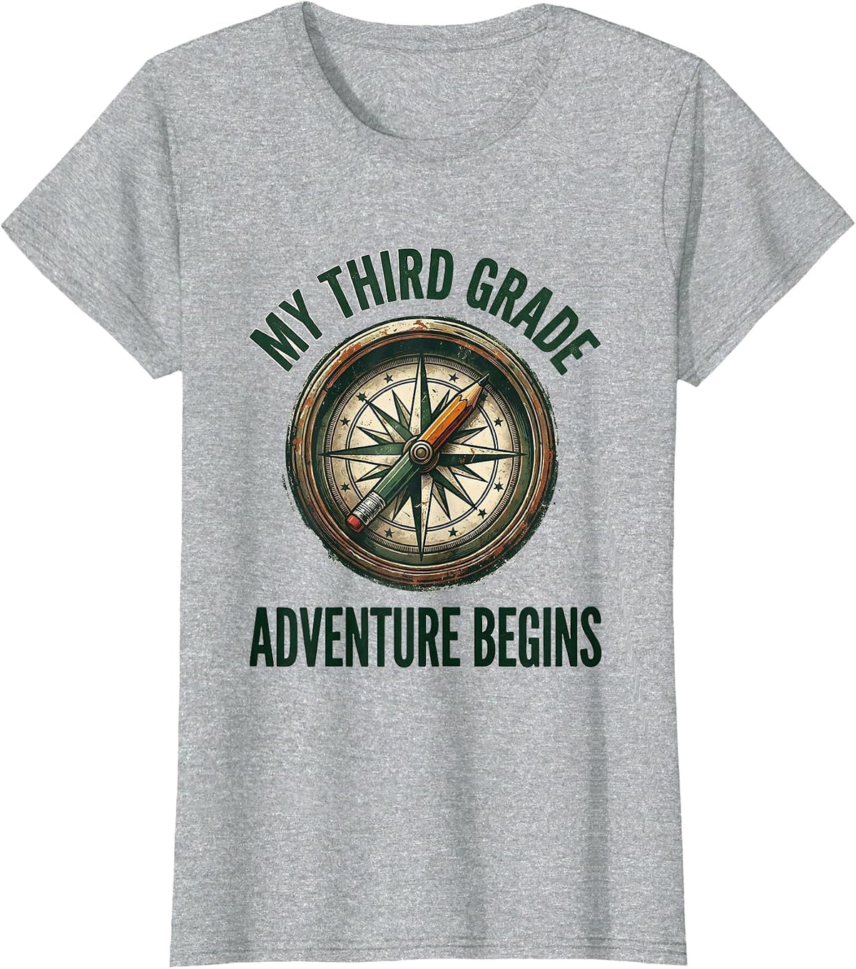 My Third Grade Adventure Begins Vintage Third Grade Back T-Shirt - Heather Grey