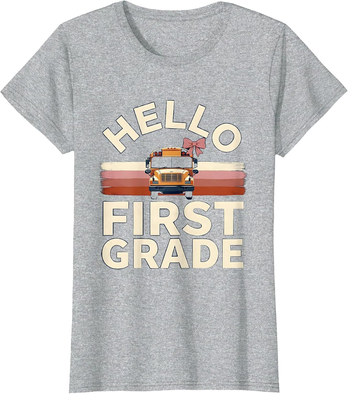 Hello First Grade Cute Bow Back to School Girls First Day T-Shirt - Heather Grey