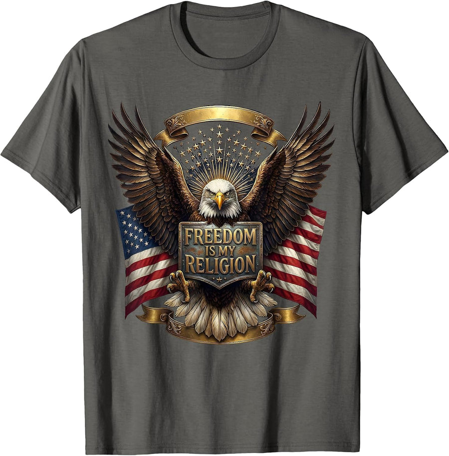 Freedom Is My Religion Bold Statement Design T-Shirt - Asphalt Grey