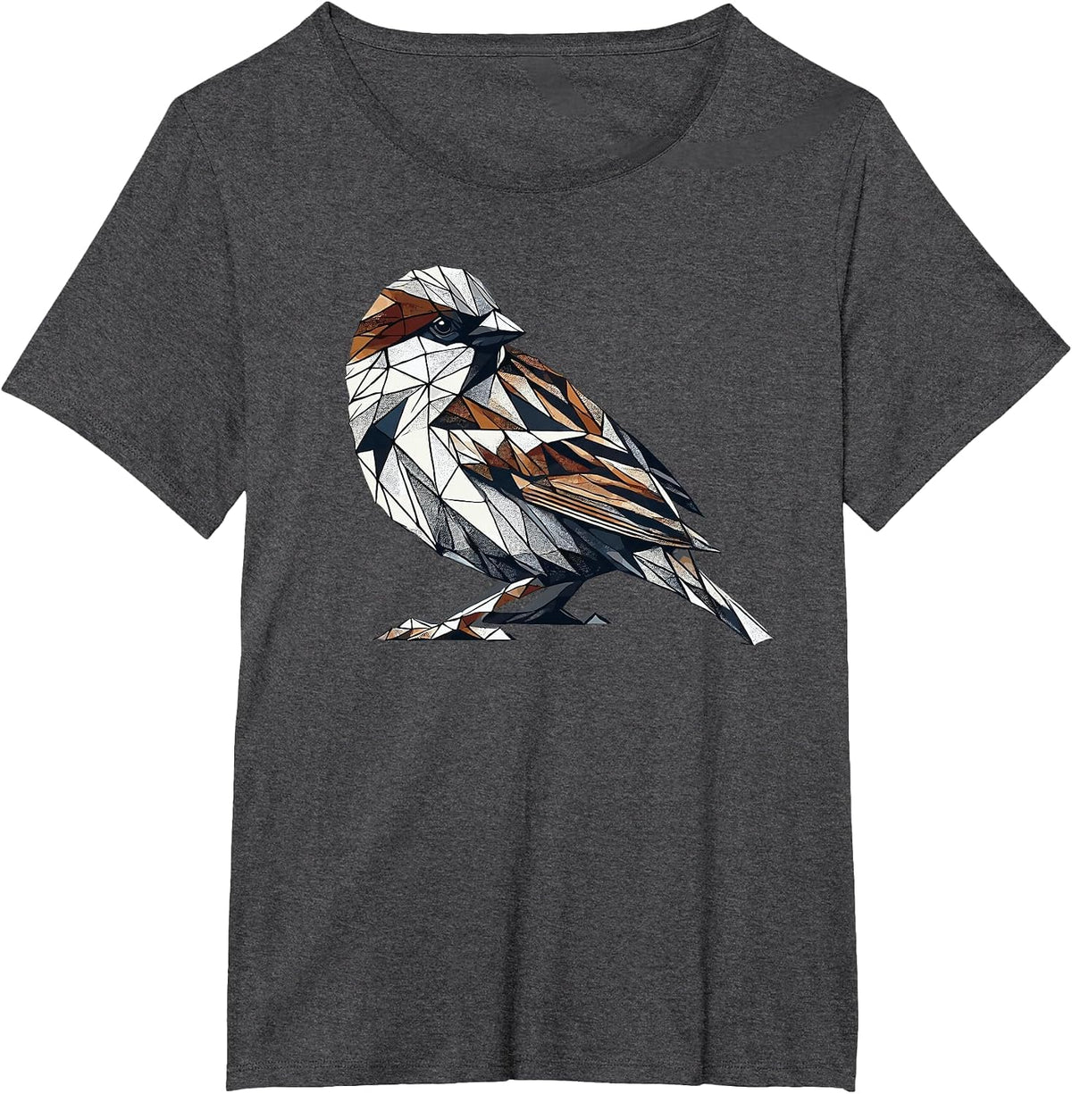 Geometric Art Sparrow Bird Birdwatching House Sparrow T-Shirt - Dark Heather Grey
