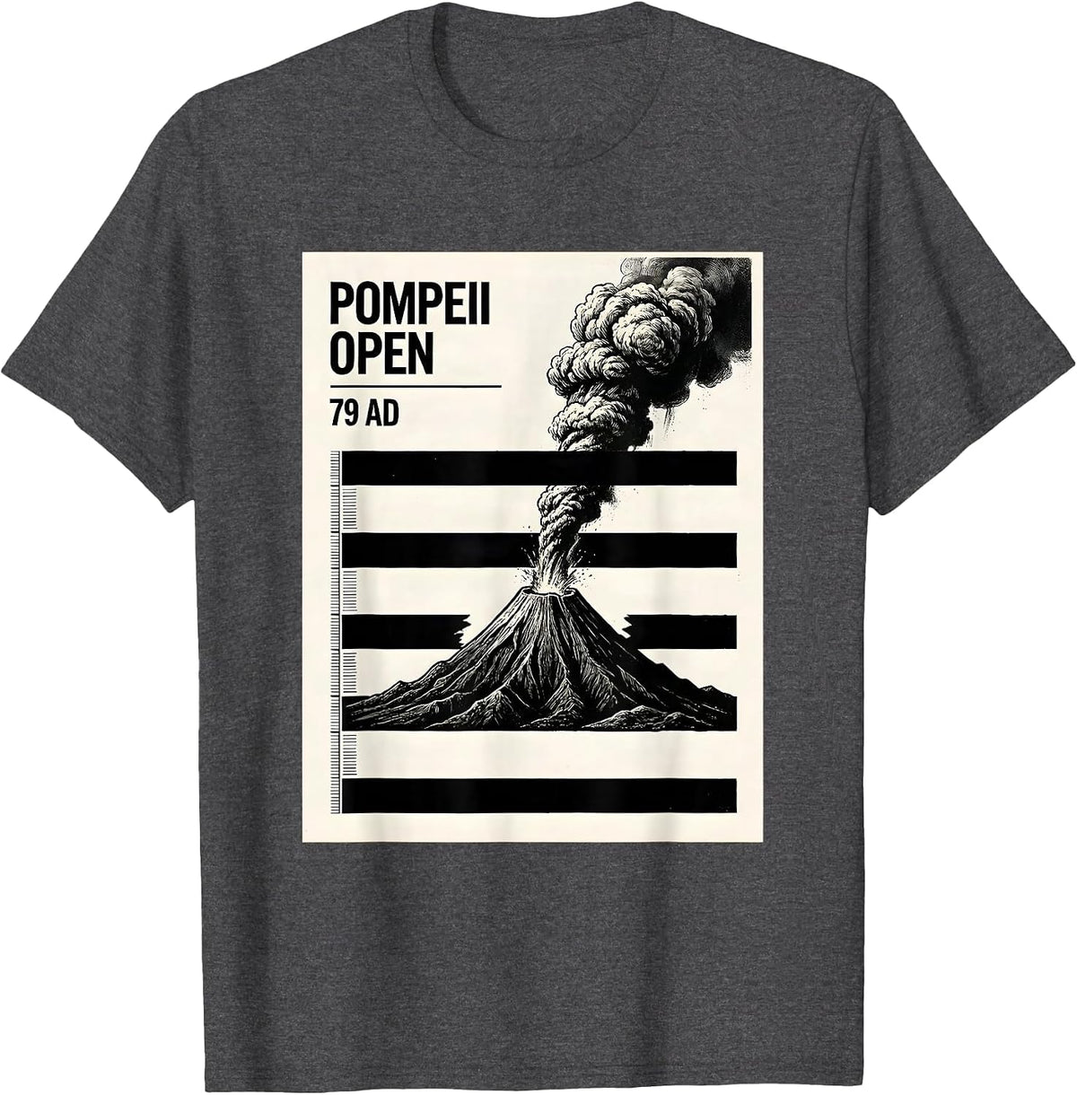 Men's Pompeii Open 79 AD Funny Volcano History Geography Humor T-Shirt - Dark Heather Grey