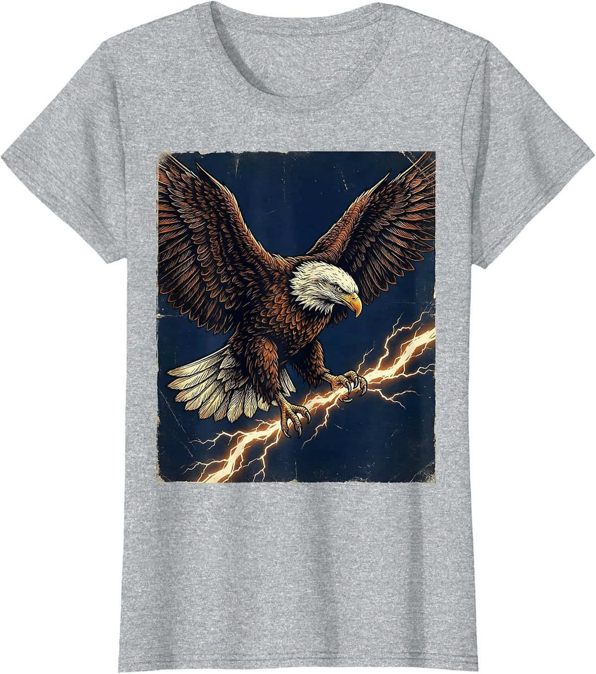 Women's Bald Eagle Lightning Bolt Freedom Graphic T-Shirt - Heather Grey