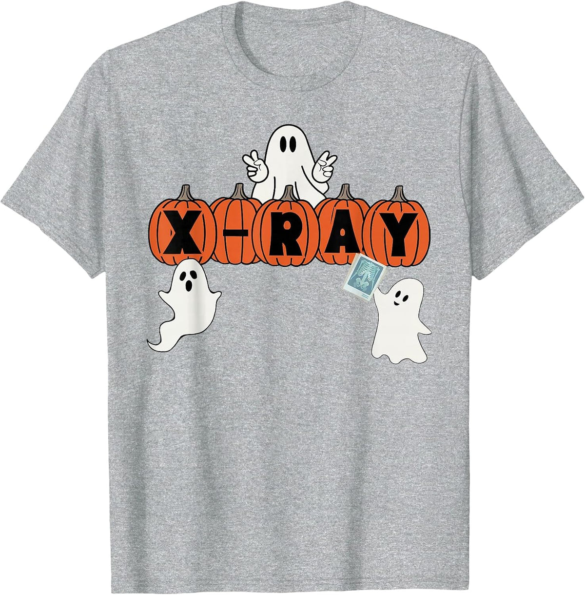 Funny X-Ray Tech Halloween Pumpkins Ghost Radiology Tech T-Shirt - Heather Grey