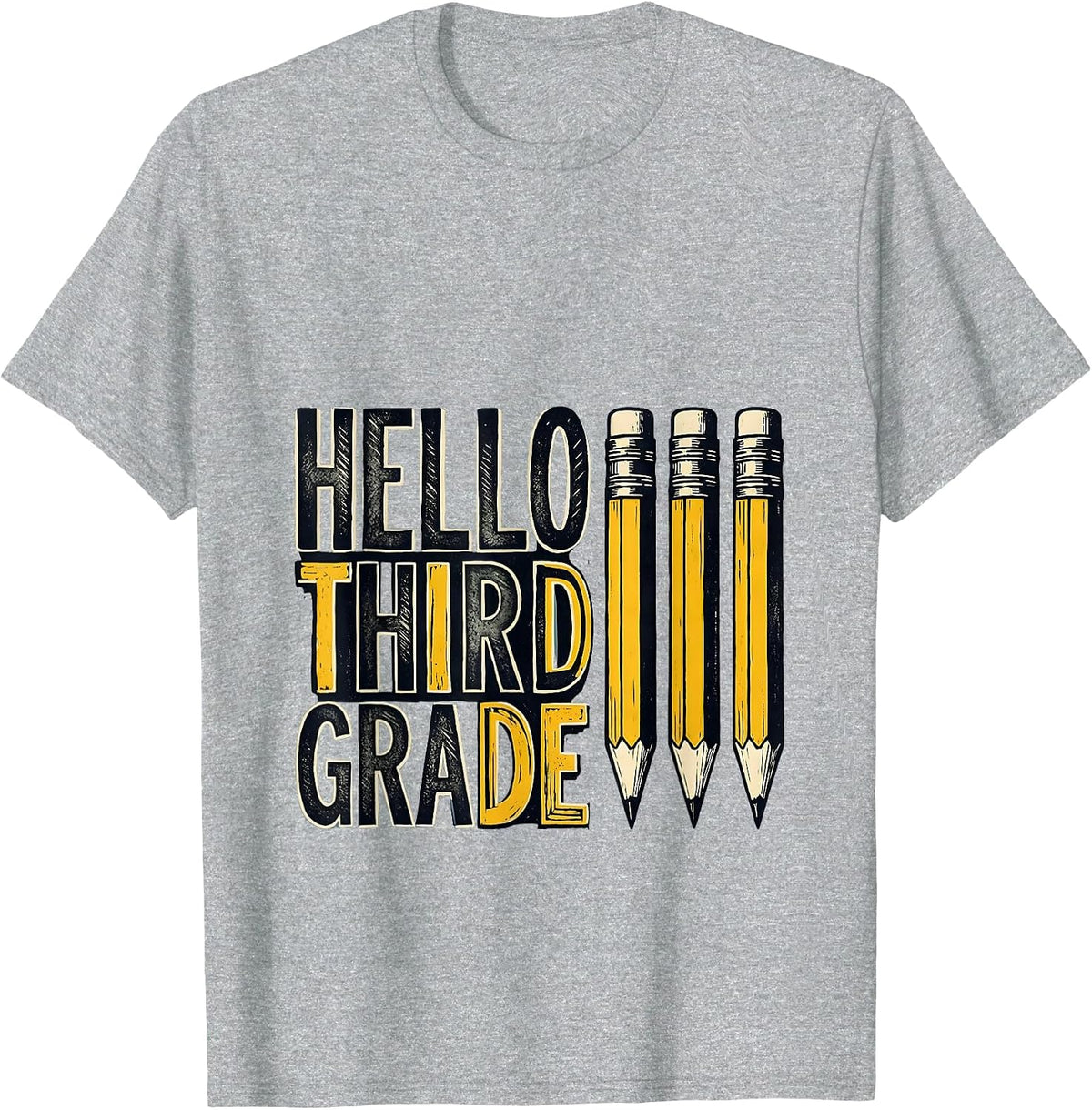 Men's Hello Third Grade Cute Pencil Back to School Kids T-Shirt - Heather Grey