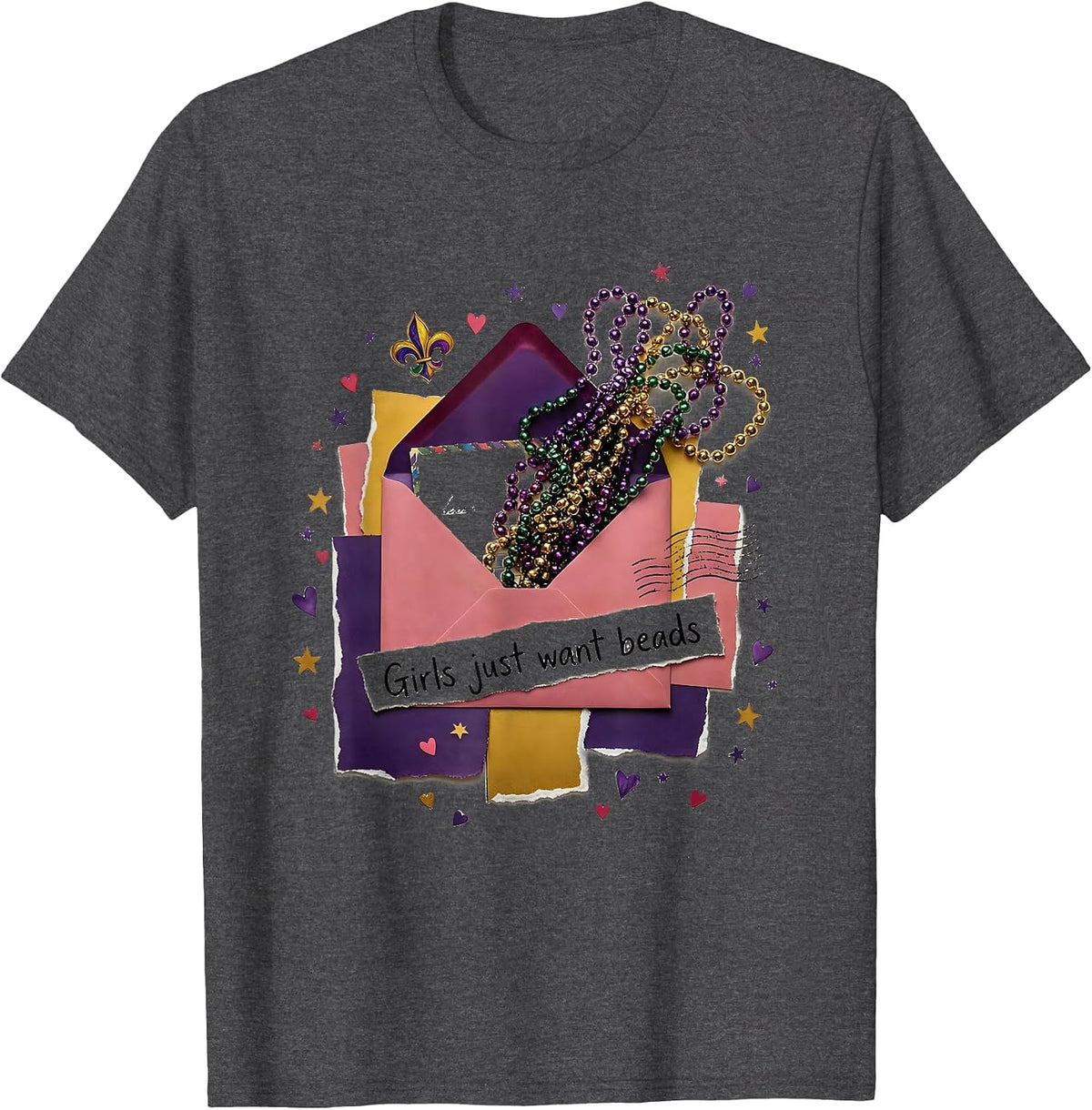 Men's Girls Just Want Beads Mardi Gras Design T-Shirt - Dark Heather Grey