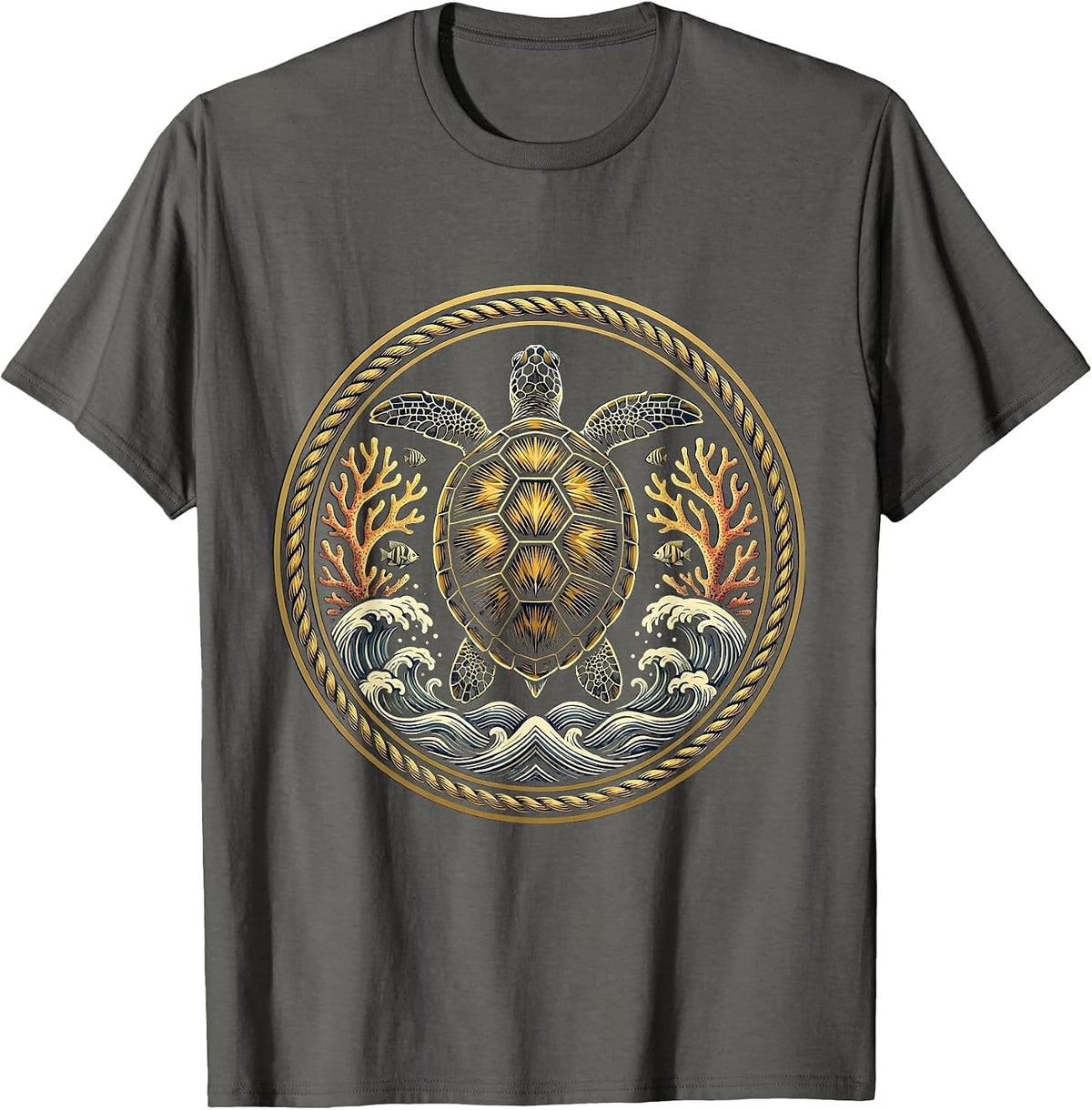Men's Hawaiian Sea Turtle Coral Reef Graphic T-Shirt - Asphalt Grey