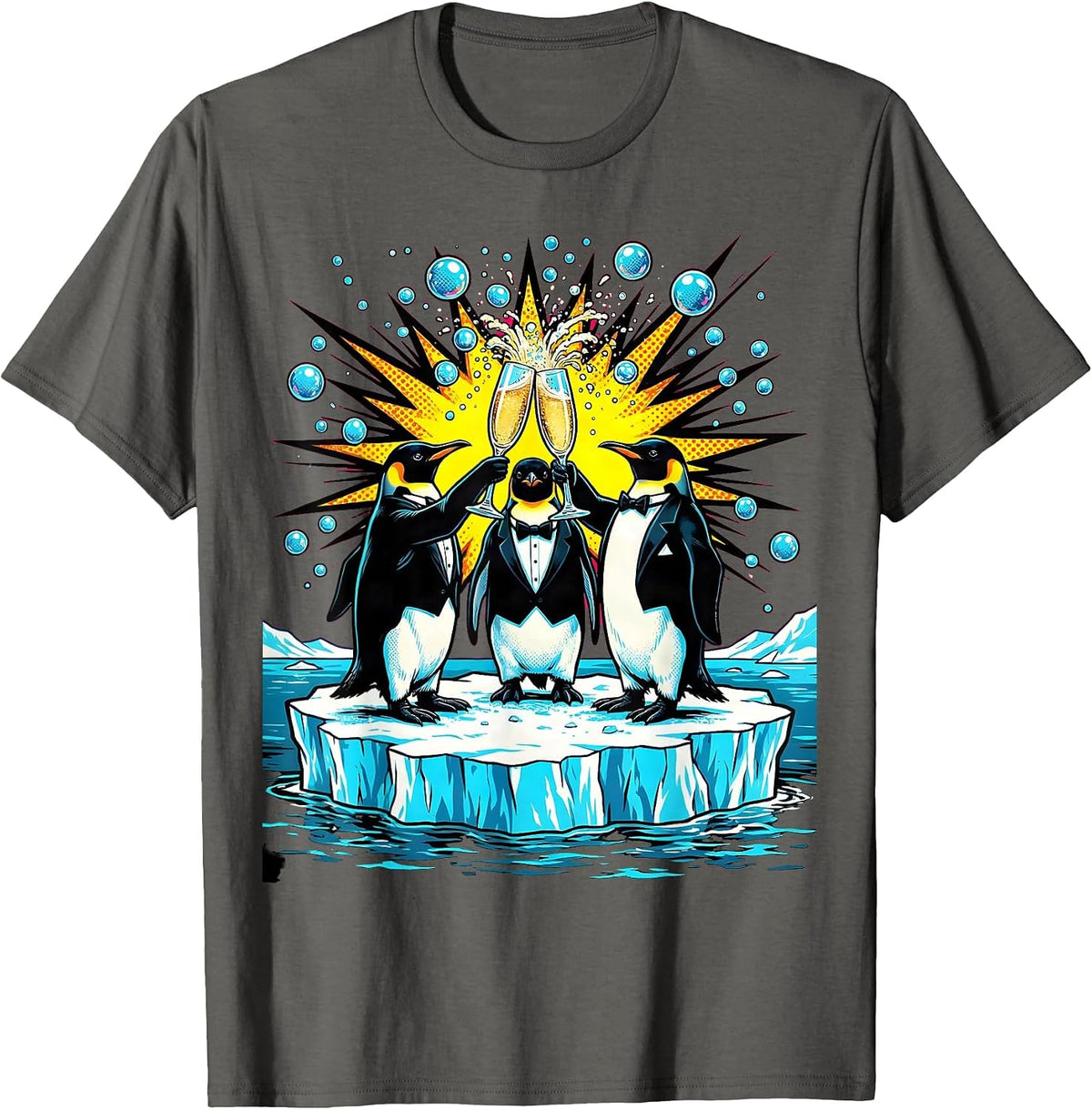Men's Birthday Squad Penguin Celebration Iceberg Design T-Shirt - Asphalt Grey