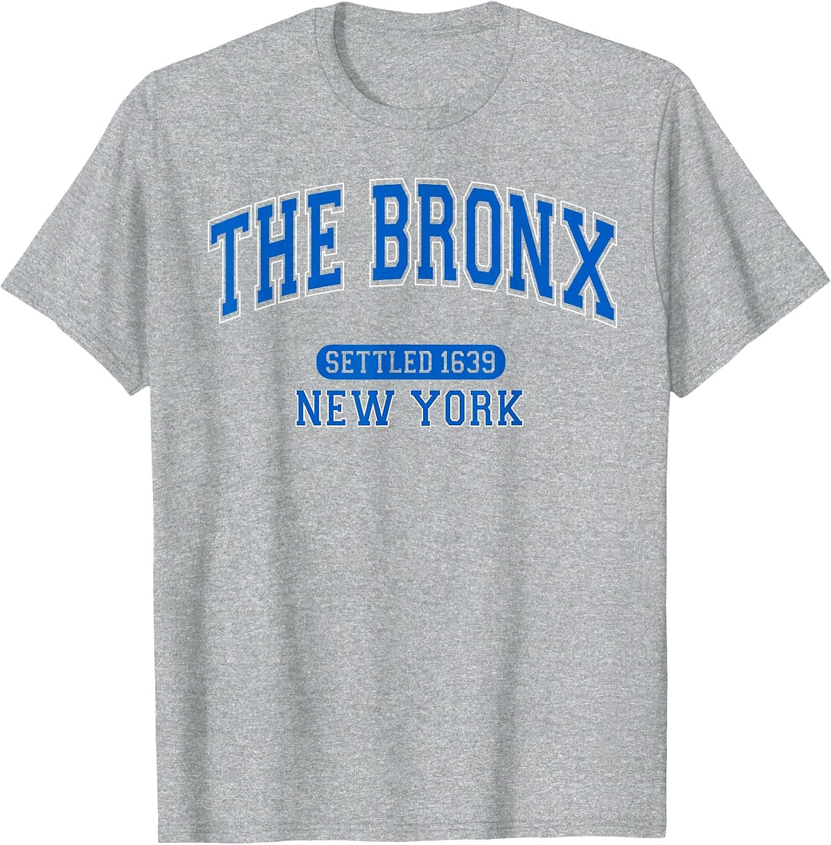 The Bronx New York Settled 1639 Vintage Sports Arched Blue T-Shirt - Heather Grey