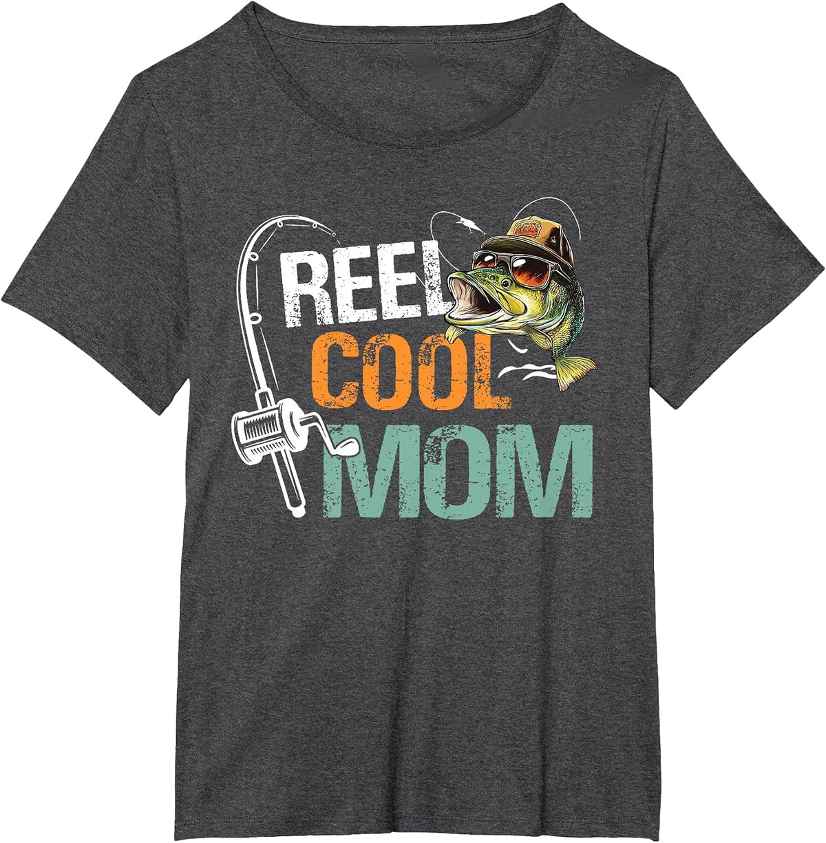 Reel Cool Mom Fishing Mum Birthday Vintage T-Shirt - Dark Heather Grey