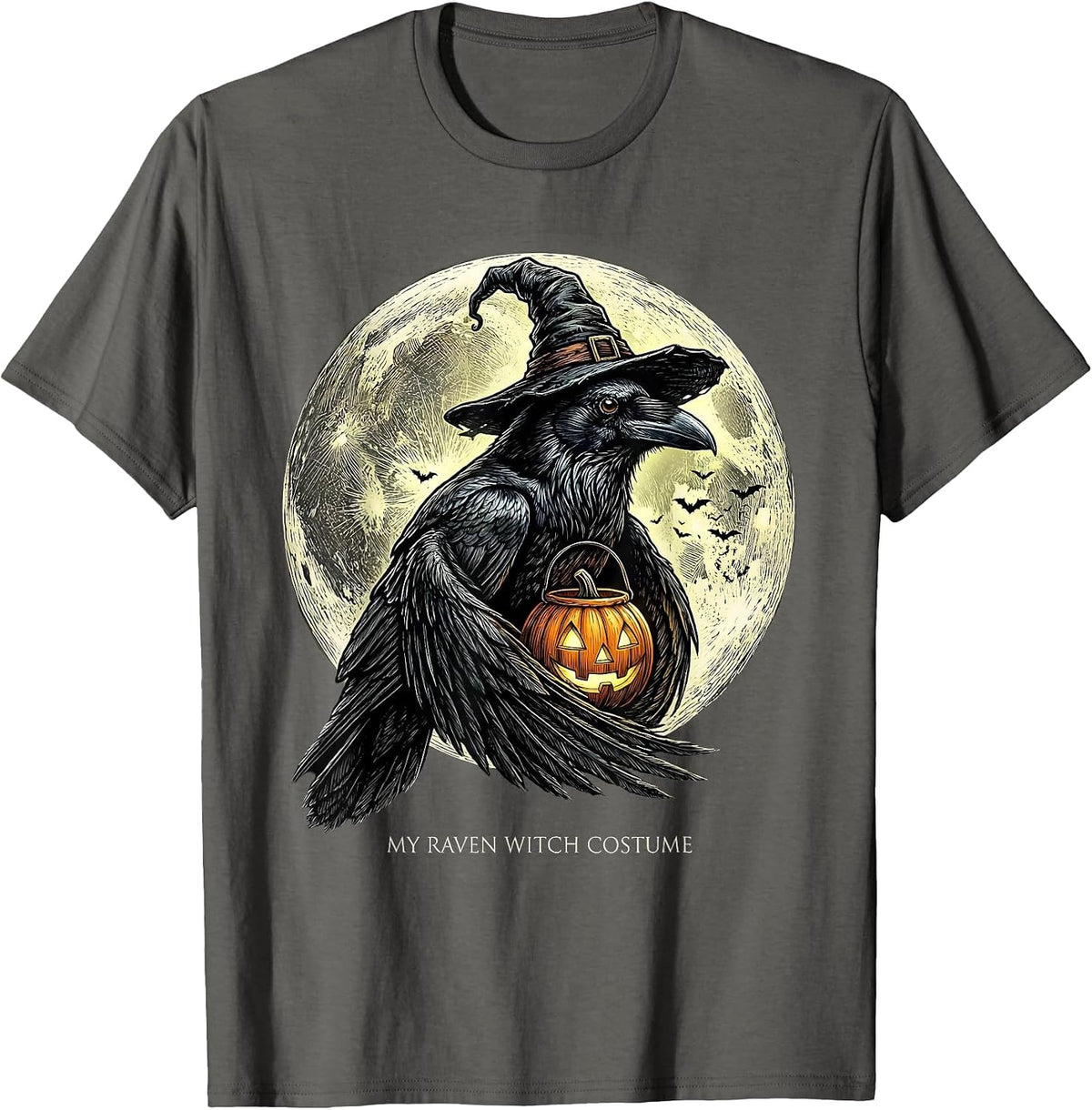 My Raven Witch Costume Funny Halloween Animal Lover T-Shirt - Asphalt Grey