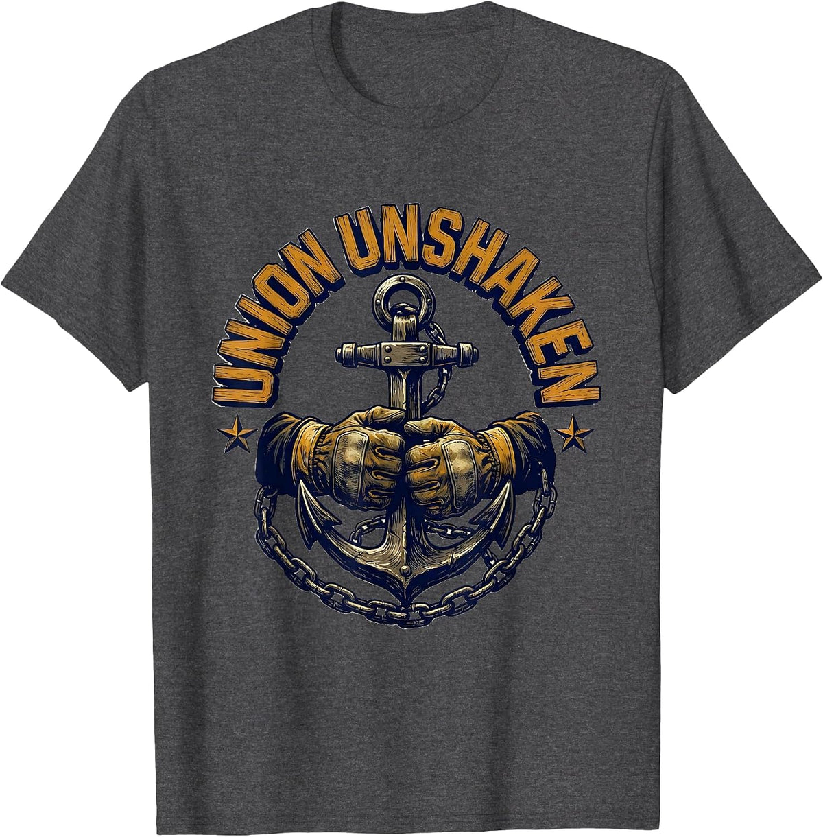 Men's Union Unshaken Wood Type Letterpress Labor Day Union Worker T-Shirt - Dark Heather Grey