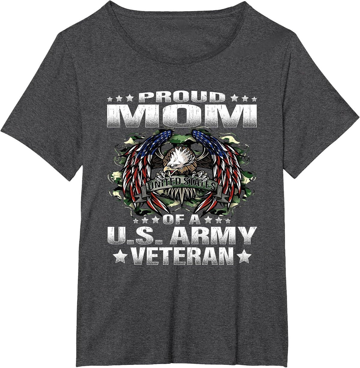 Proud Mom of A US Army Veteran Military Vet's Mother T-Shirt - Dark Heather Grey