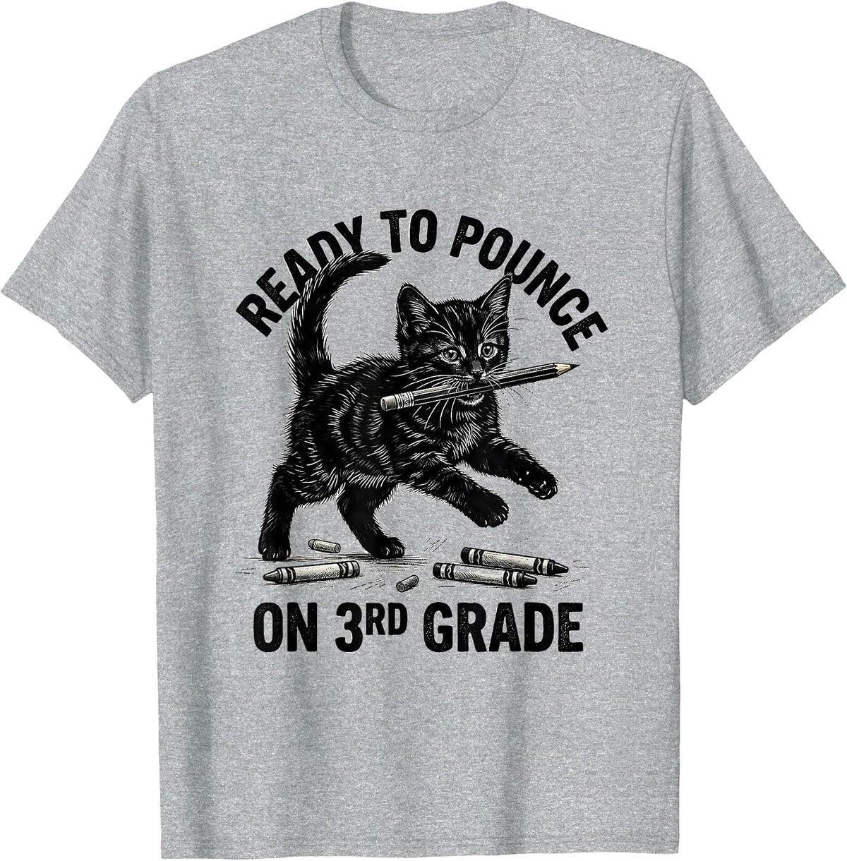 Men's Ready To Pounce On 3rd Grade Cute Cat Kitten Back To School T-Shirt - Heather Grey