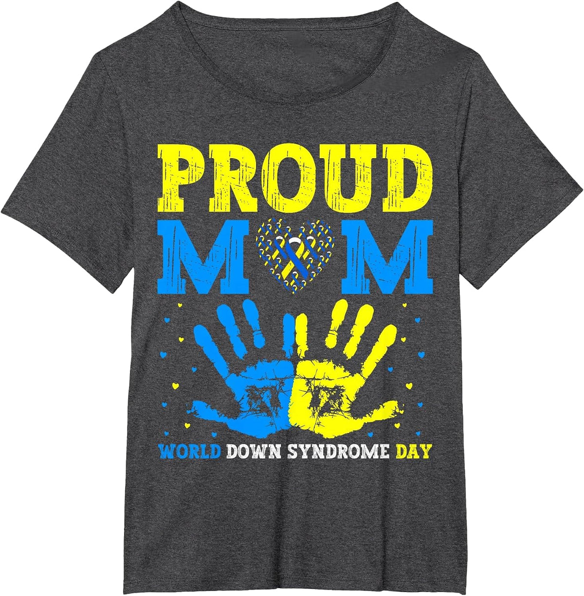Proud mom World Down Syndrome Awareness Day Ribbon T-Shirt - Dark Heather Grey