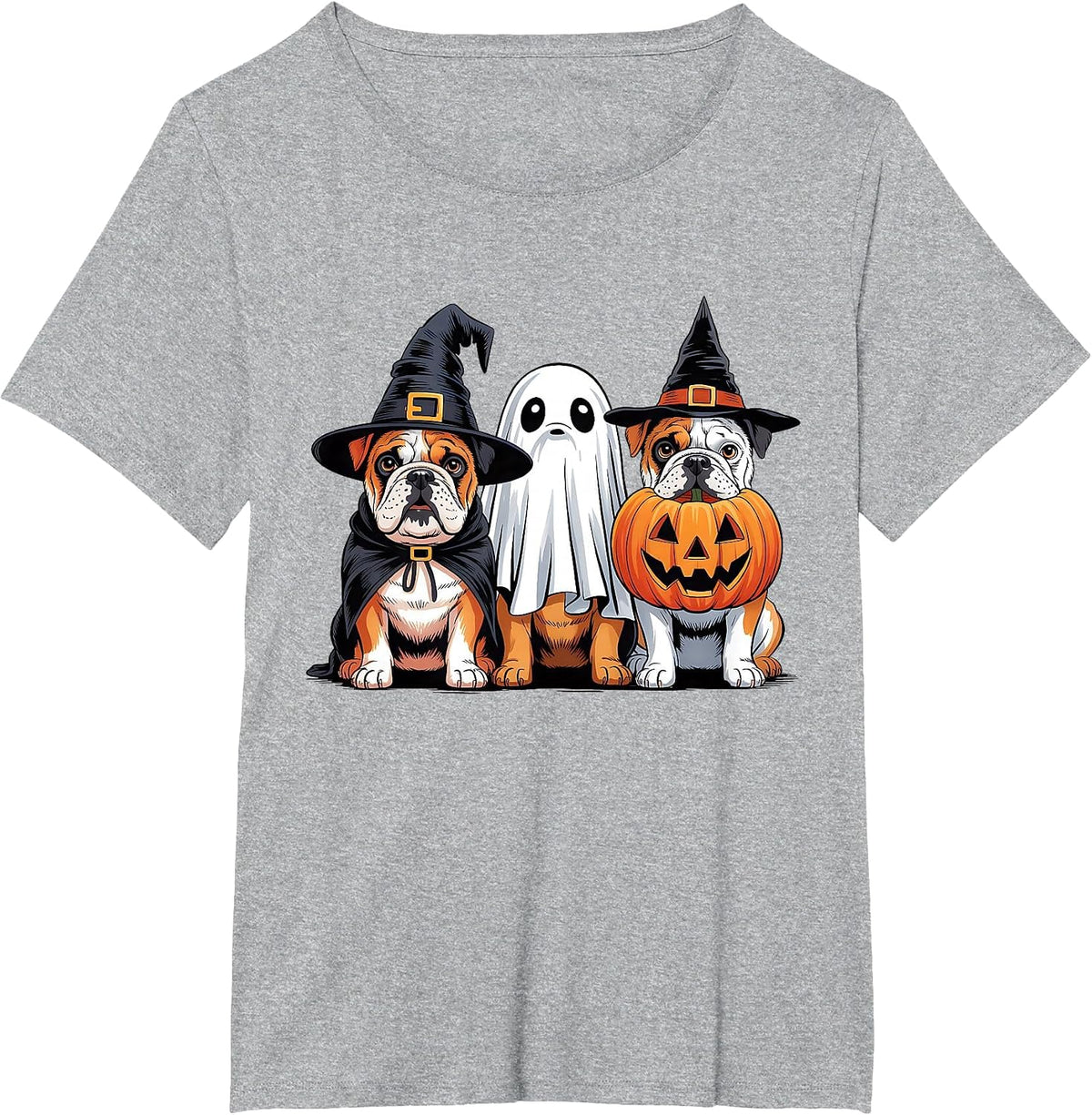 English Bulldog Halloween Funny Dog Lover Pumpkin Witch T-Shirt - Heather Grey