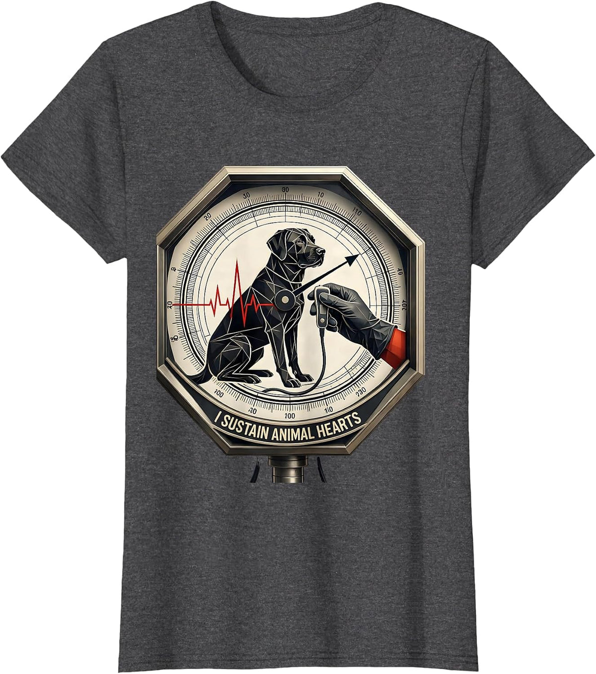 Women's I Sustain Animal Hearts Geometric Vet Tech Veterinary T-Shirt - Dark Heather Grey