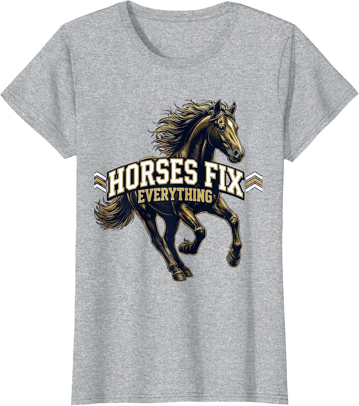 Horses Fix Everything Equestrian Design T-Shirt - Heather Grey