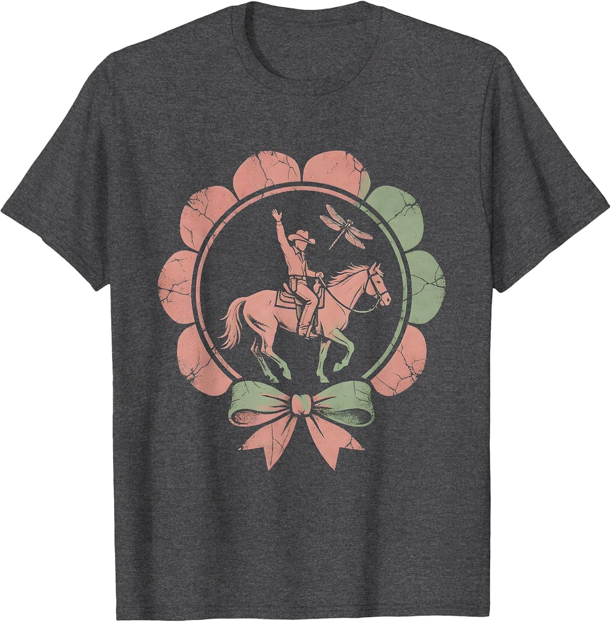 Cowgirl Handstand on Horseback Graphic Tee T-Shirt - Dark Heather Grey