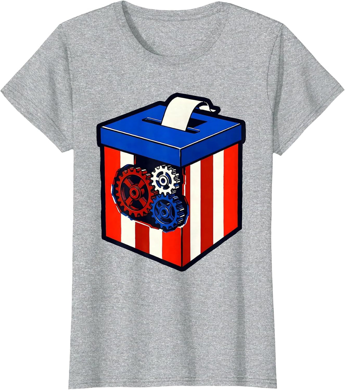 Civic Pride Ballot Box Gears Labor Day Design T-Shirt - Heather Grey