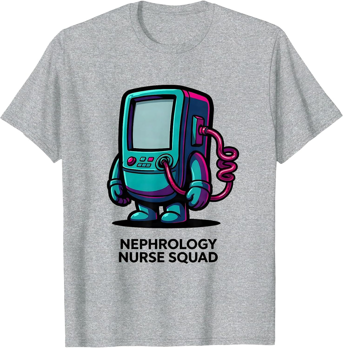 Men's Nephrology Nurse Squad Cartoon Dialysis Machine Humor T-Shirt - Heather Grey