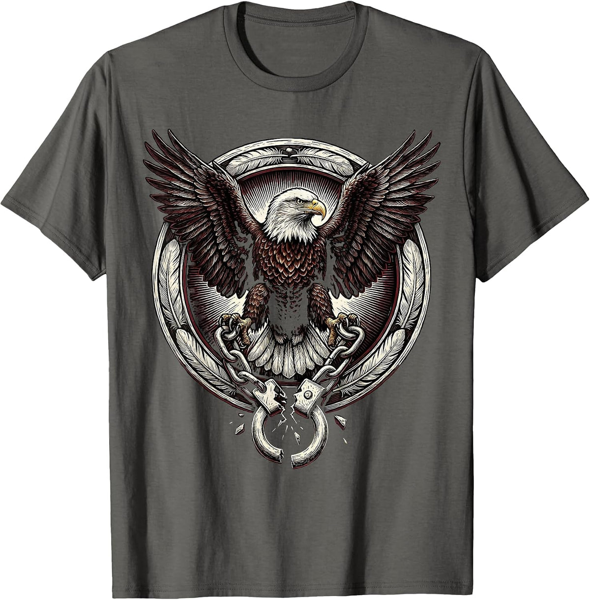 Red Freedom Bald Eagle Broken Shackle Graphic T-Shirt - Asphalt Grey