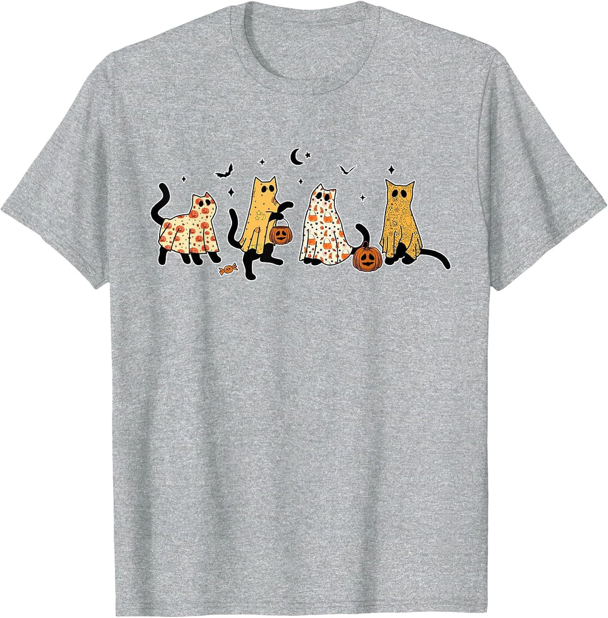 Cute Black Cats in Ghost Costume Women and Men Halloween T-Shirt - Heather Grey