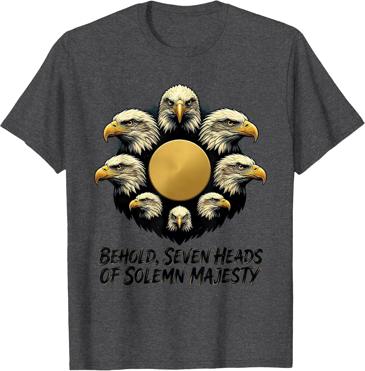 Men's Behold, Seven Heads Of Solemn Majesty Vintage Bald Eagle T-Shirt - Dark Heather Grey
