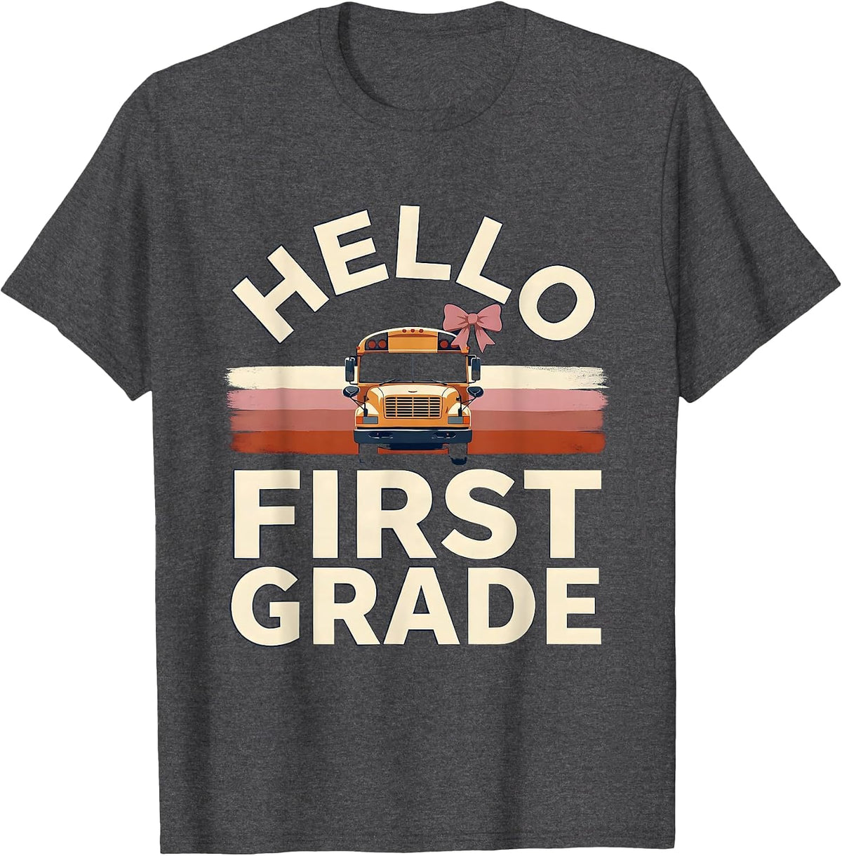 Hello First Grade Cute Bow Back to School Girls First Day T-Shirt - Dark Heather Grey
