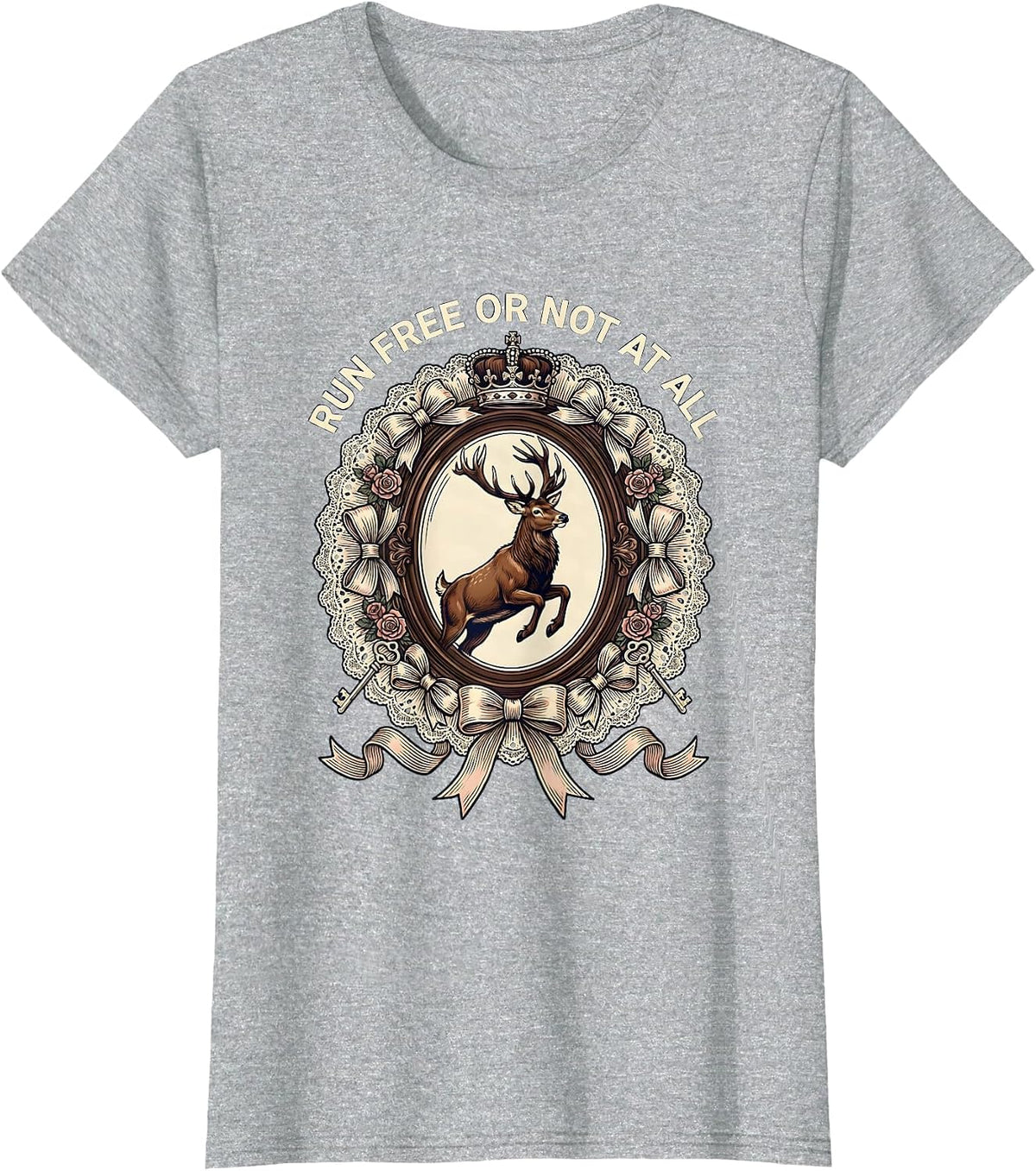 Women's Run Free Or Not At All Freedom Graphic Design T-Shirt - Heather Grey