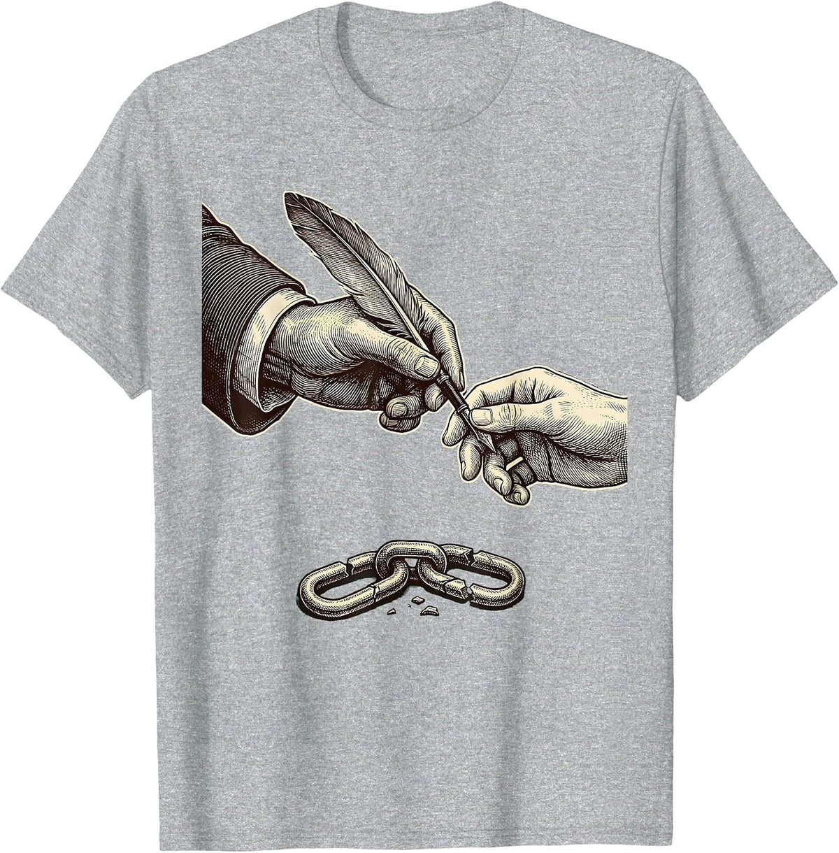 Men's Period Hand Passing Quill Abolitionist Black History Month T-Shirt - Heather Grey