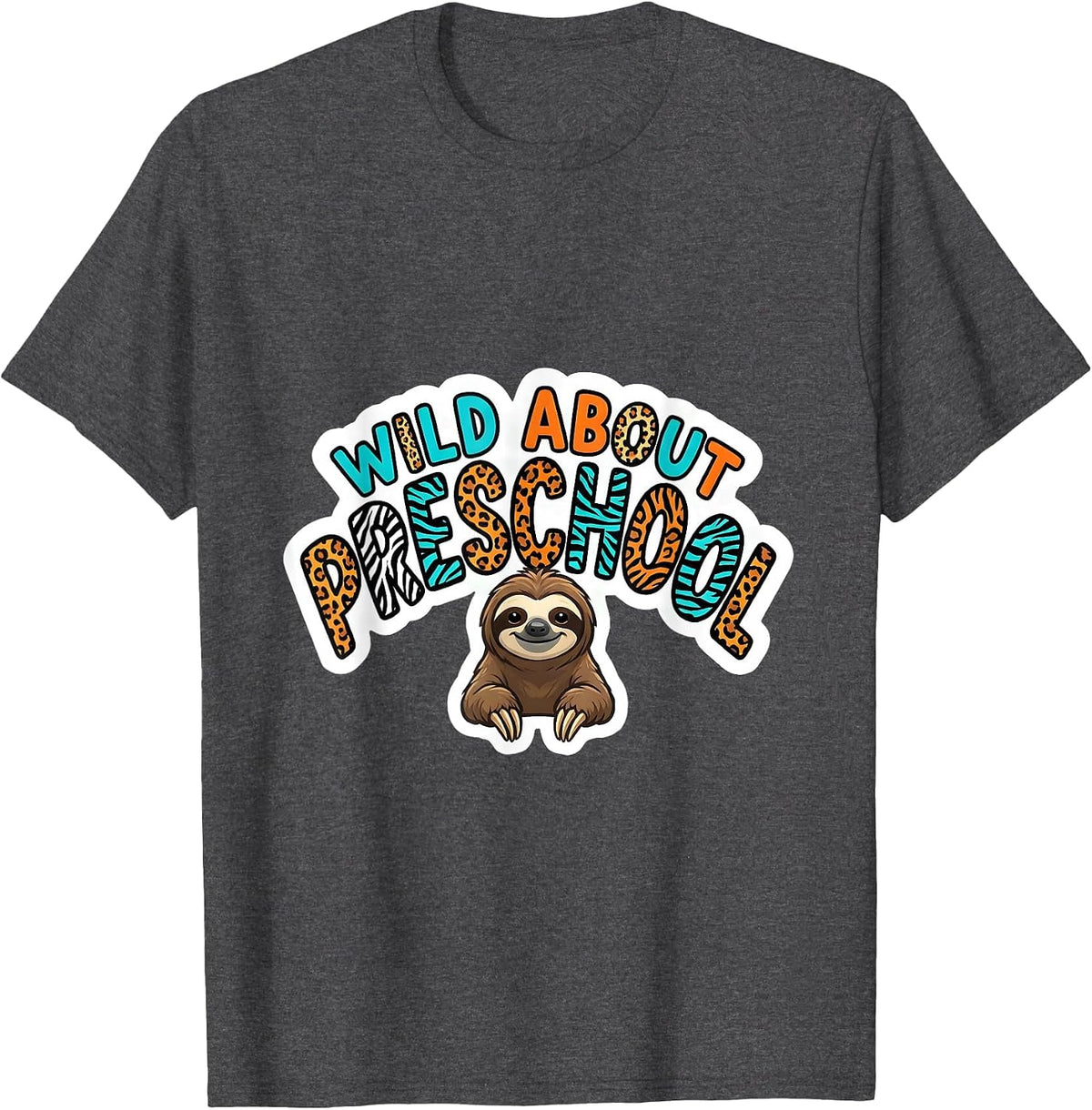 Wild About Preschool Playful Teacher Appreciation School T-Shirt - Dark Heather Grey