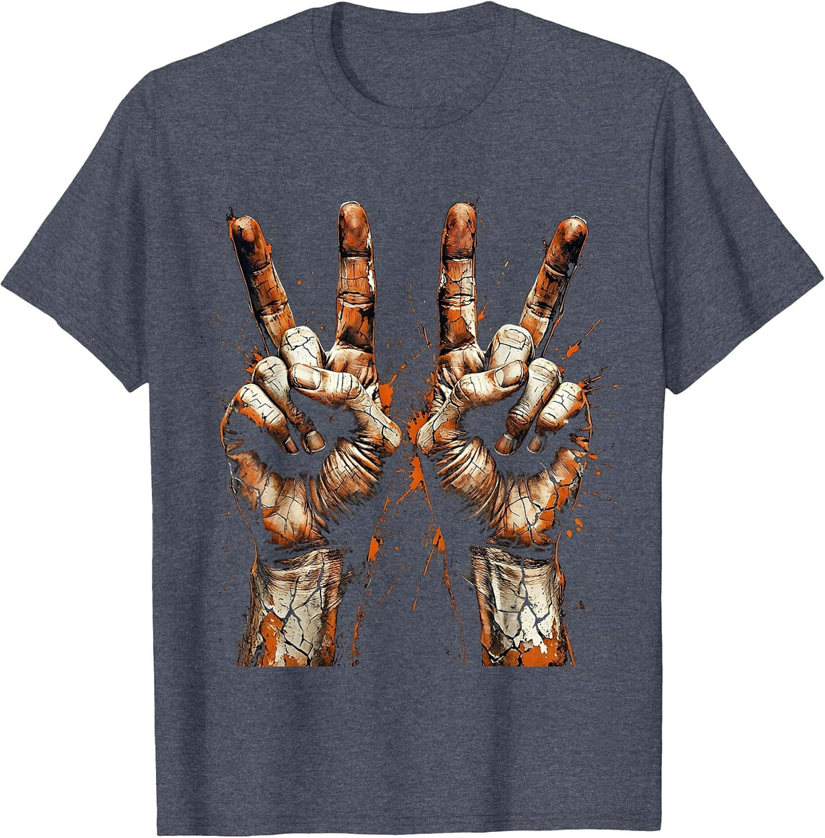 Rock On Devil Horns Hand Sign Concert Graphic T-Shirt - Heather Blue