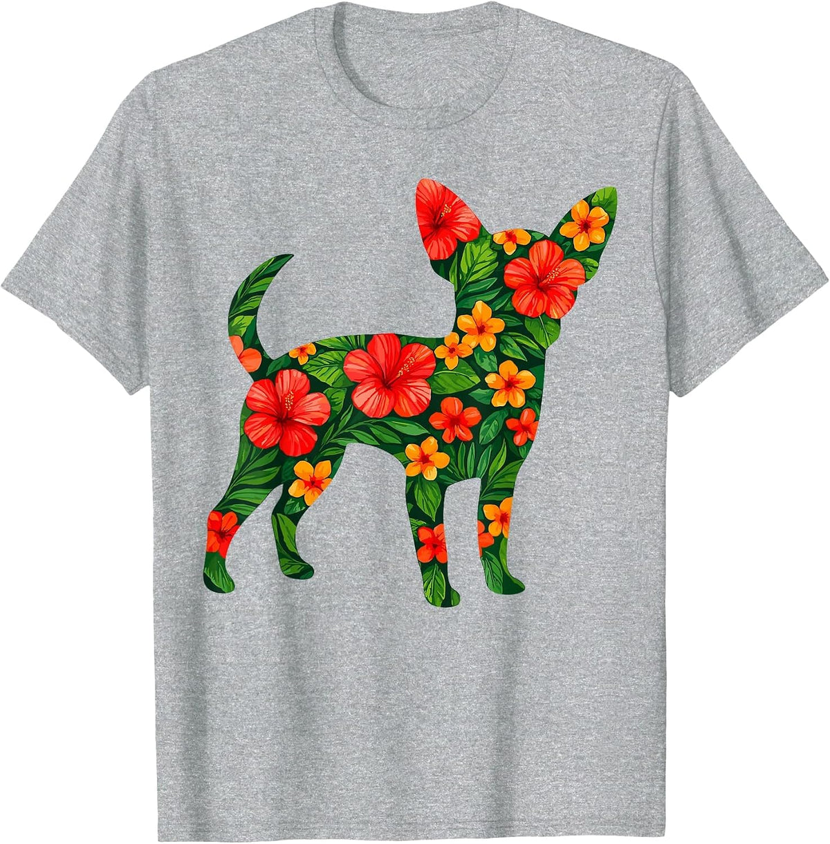 Floral Chihuahua T-Shirt - Heather Grey