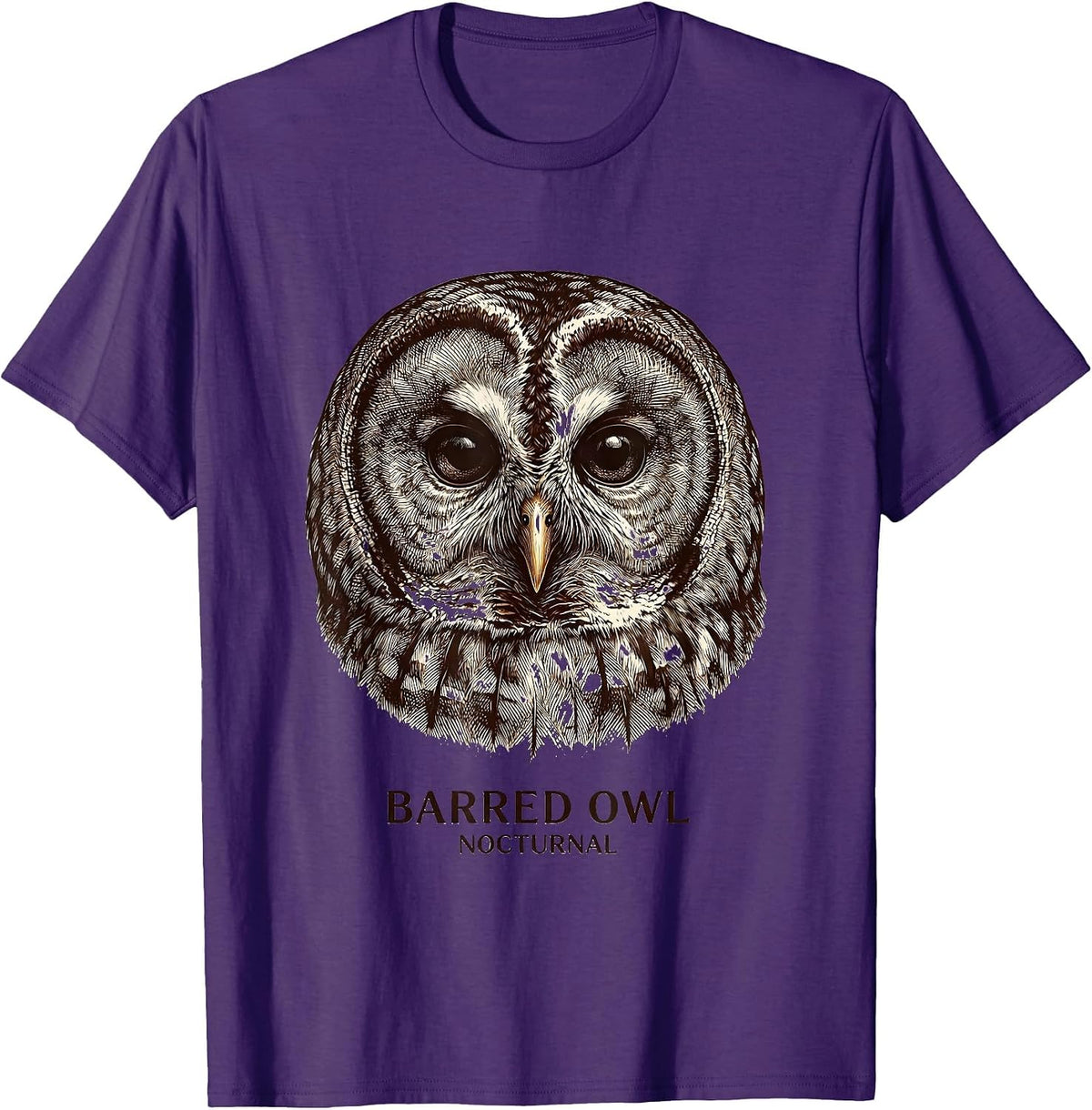 Barred Owl Nocturnal Crosshatch Wildlife Portrait Animal Art T-Shirt - Purple