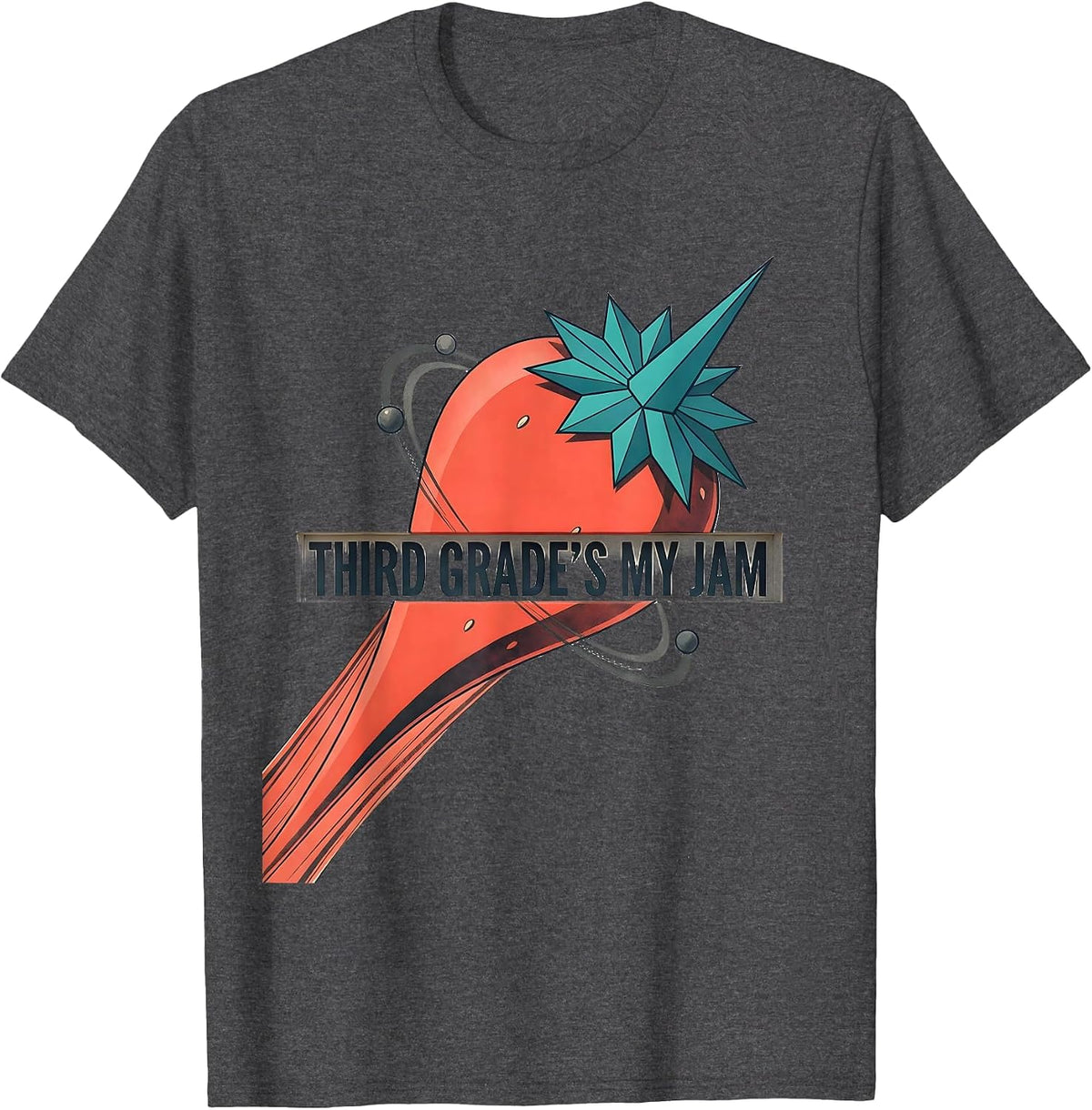 Men's Third Grade's My Jam Midcentury Modern Strawberry Back T-Shirt - Dark Heather Grey
