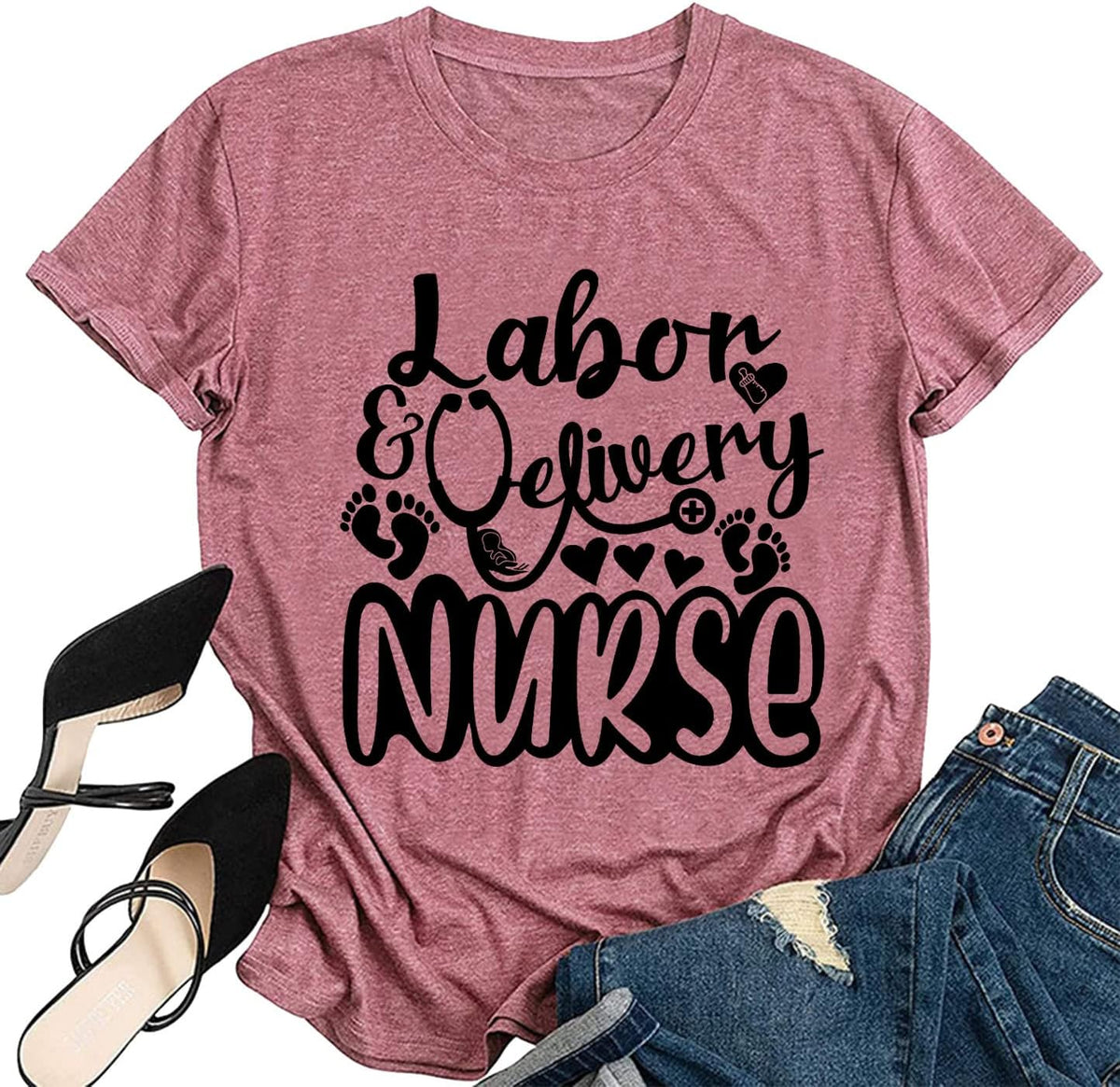 Nurse Shirts for Women Labor and Delivery Nurse T-Shirt Casual Short Sleeves Tees for Nurse - Pink