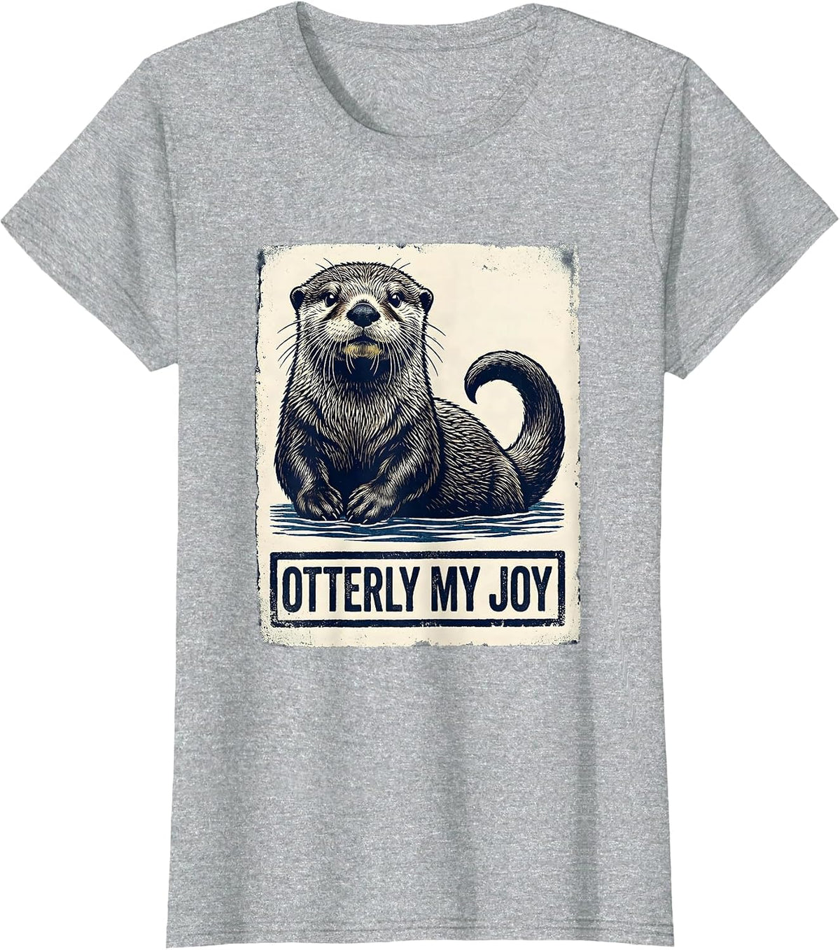 Women's Otterly My Joy Rubber Stamp Sea Otter Humor Gift T-Shirt - Heather Grey