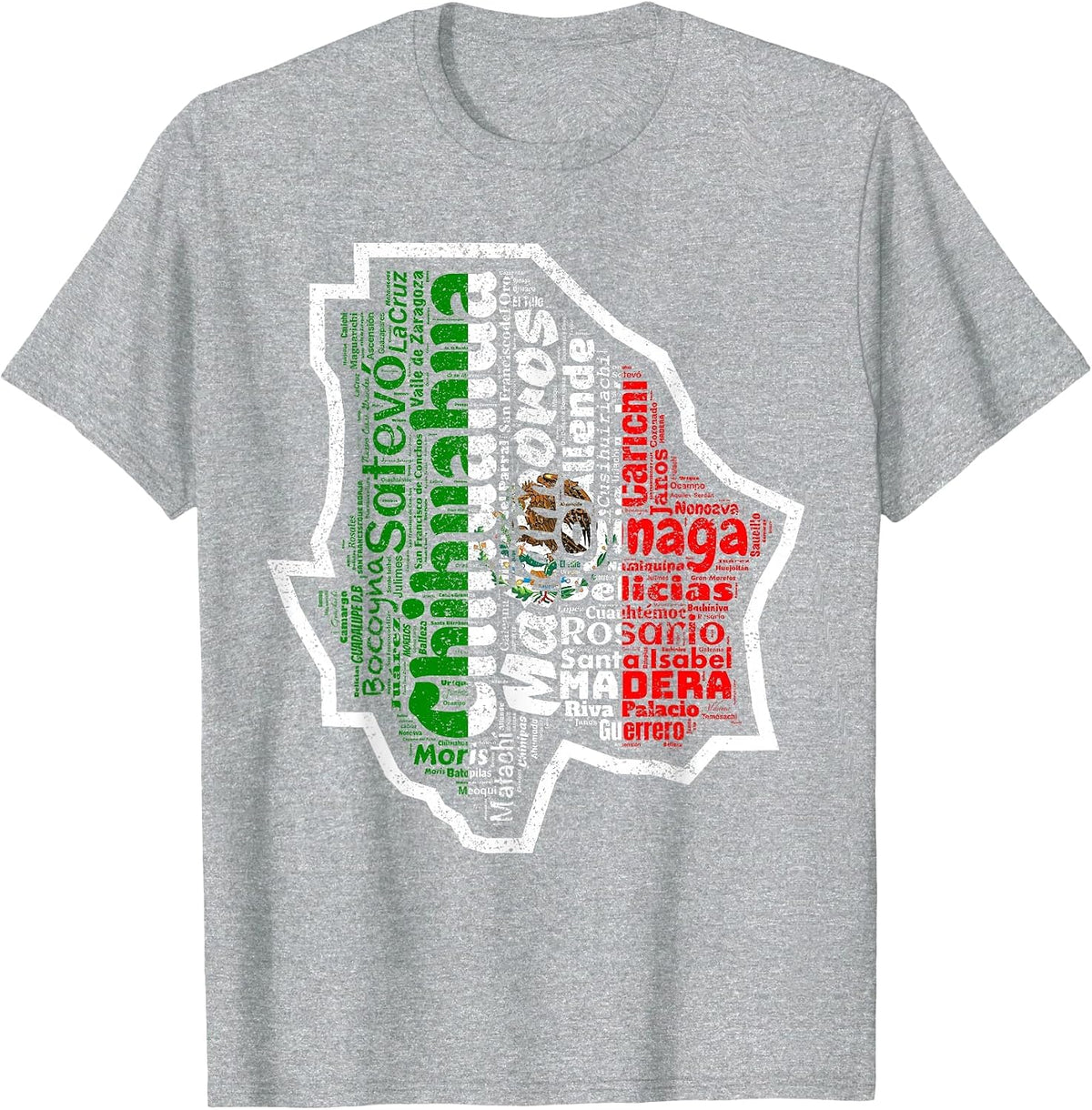 Chihuahua Mexico Mapa Bandera Mexicana State T-Shirt - Heather Grey