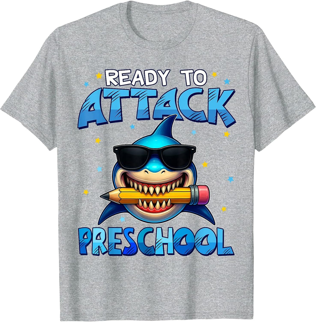 Ready to Attack Preschool Shark First Day of School Boys T-Shirt - Heather Grey
