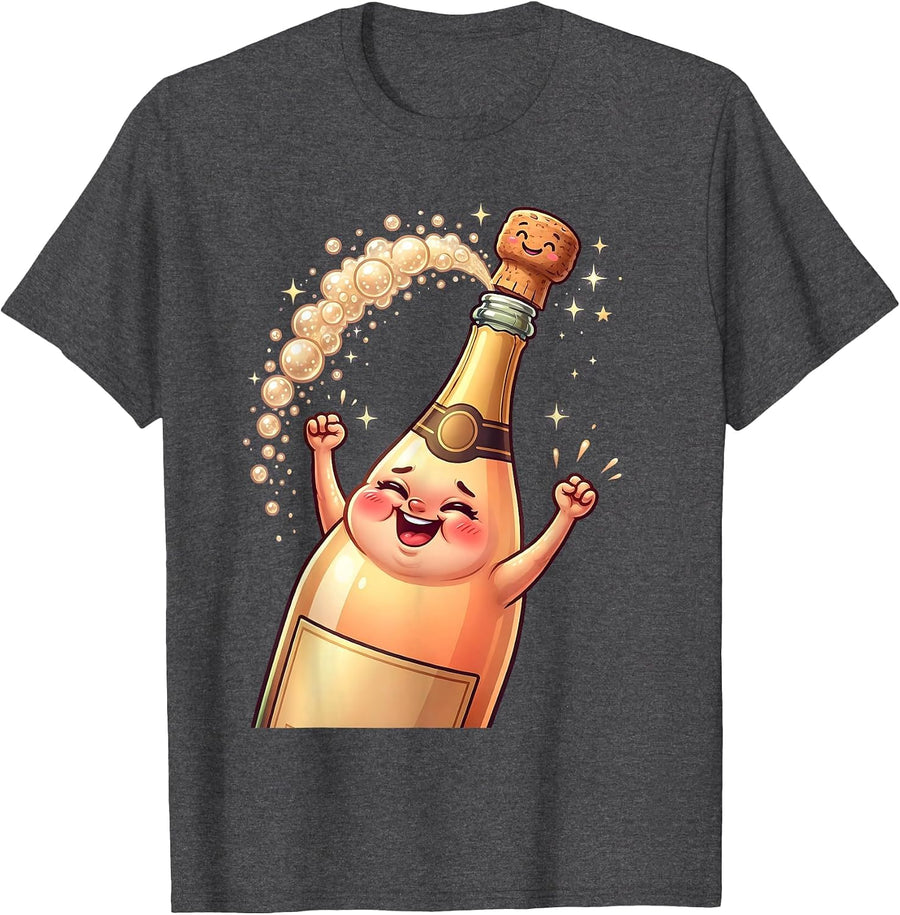 Men's Pop Pop Champagne Cork Launch Graphic Tee T-Shirt - Dark Heather Grey