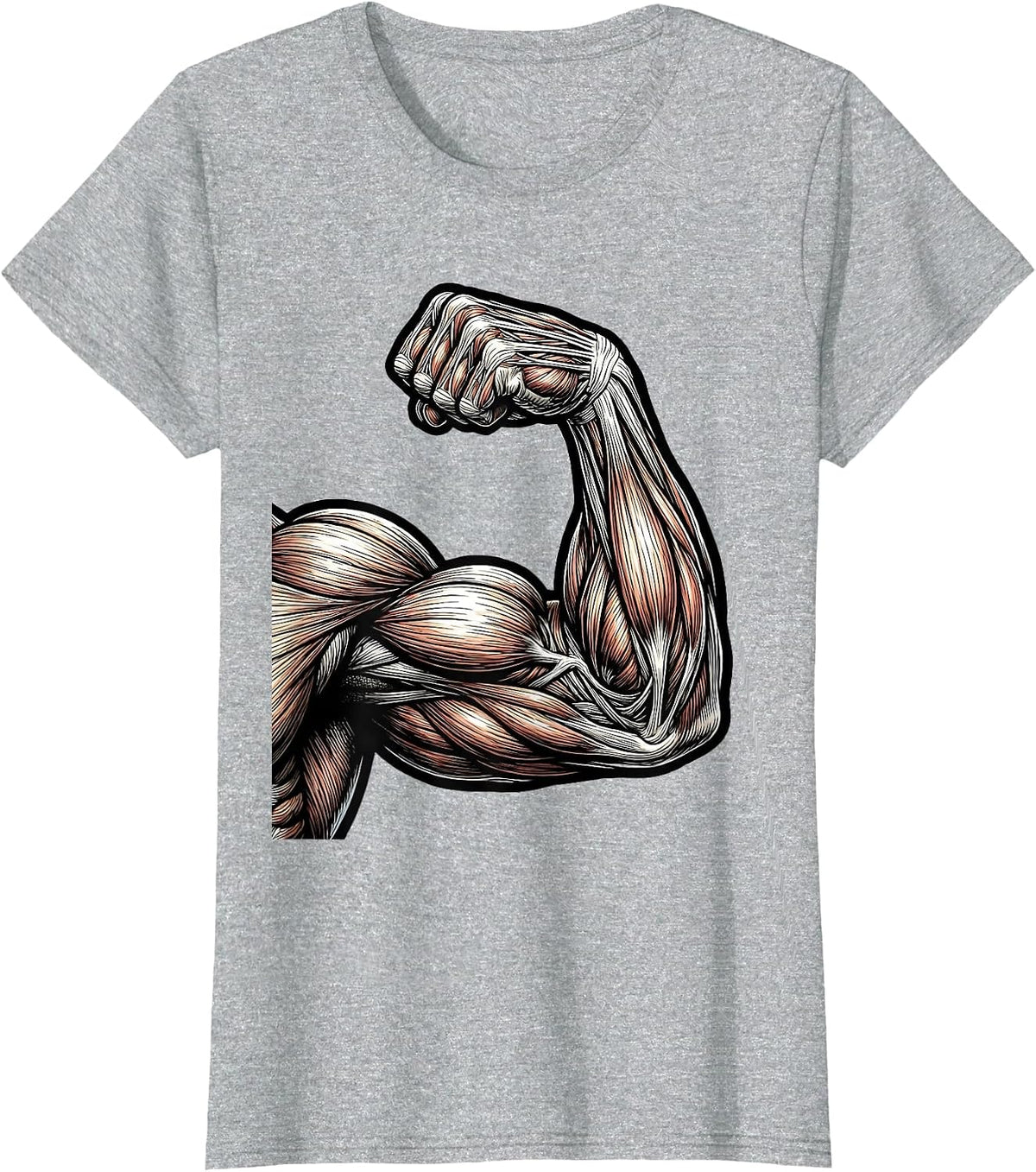 Physical Therapy Strong Arm Muscle Anatomy Art T-Shirt - Heather Grey