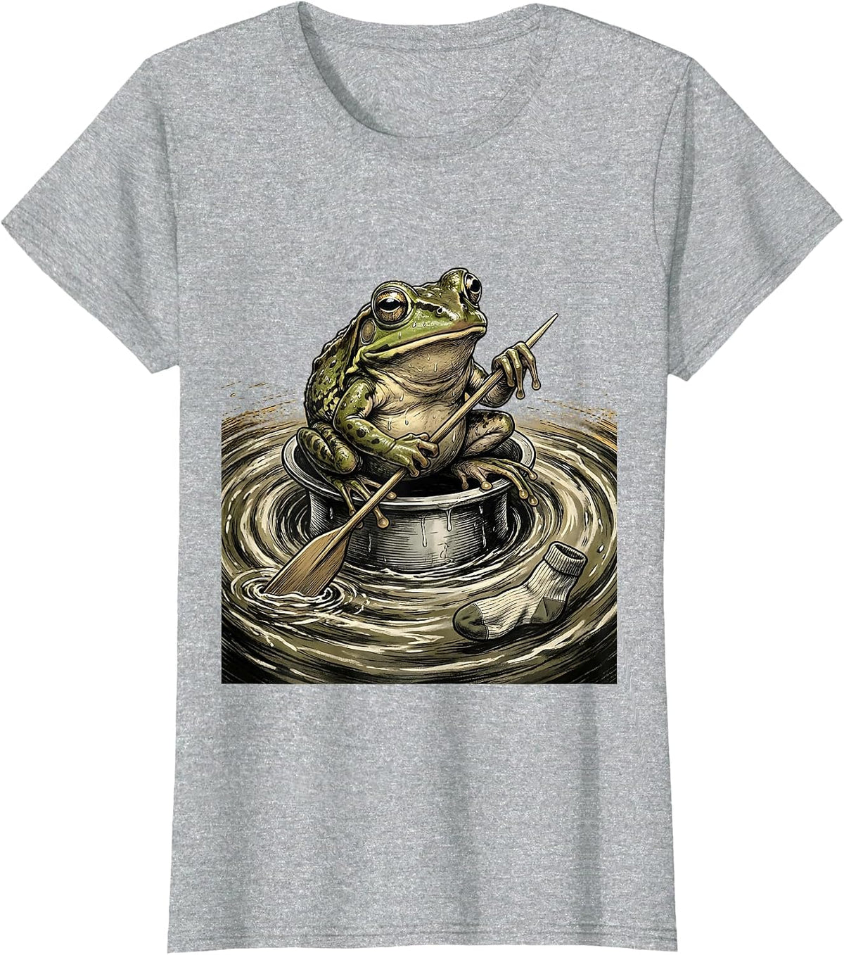Women's Squat Frog Thimble Rowing Meme Humor Illustration T-Shirt - Heather Grey