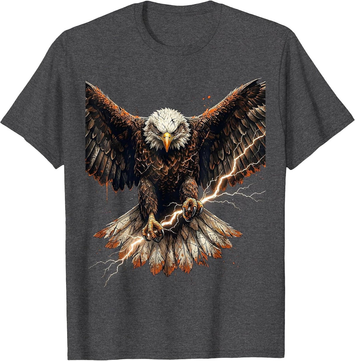 Bald Eagle Clutching Lightning Bolt Graphic T-Shirt - Dark Heather Grey