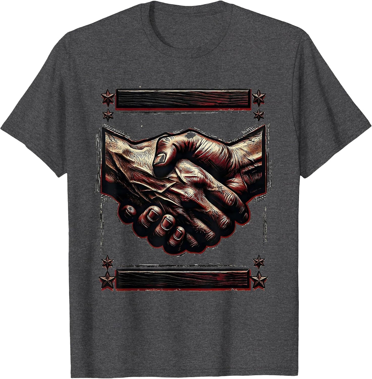 Hello Handshake Warm Greeting Illustration T-Shirt - Dark Heather Grey