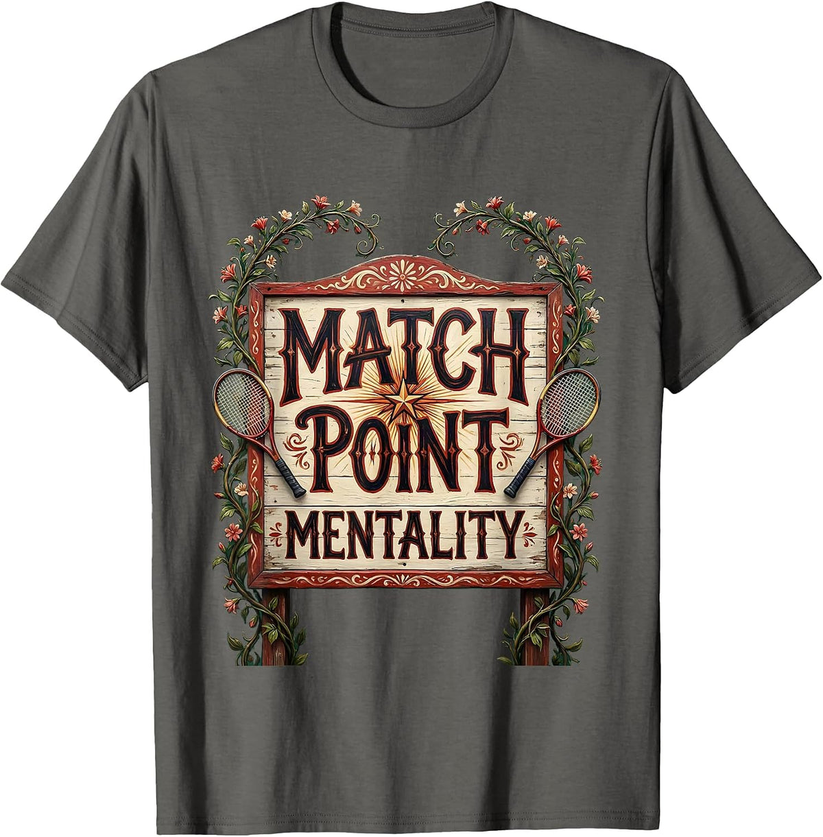 Match Point Mentality Tennis Graphic Design T-Shirt - Asphalt Grey