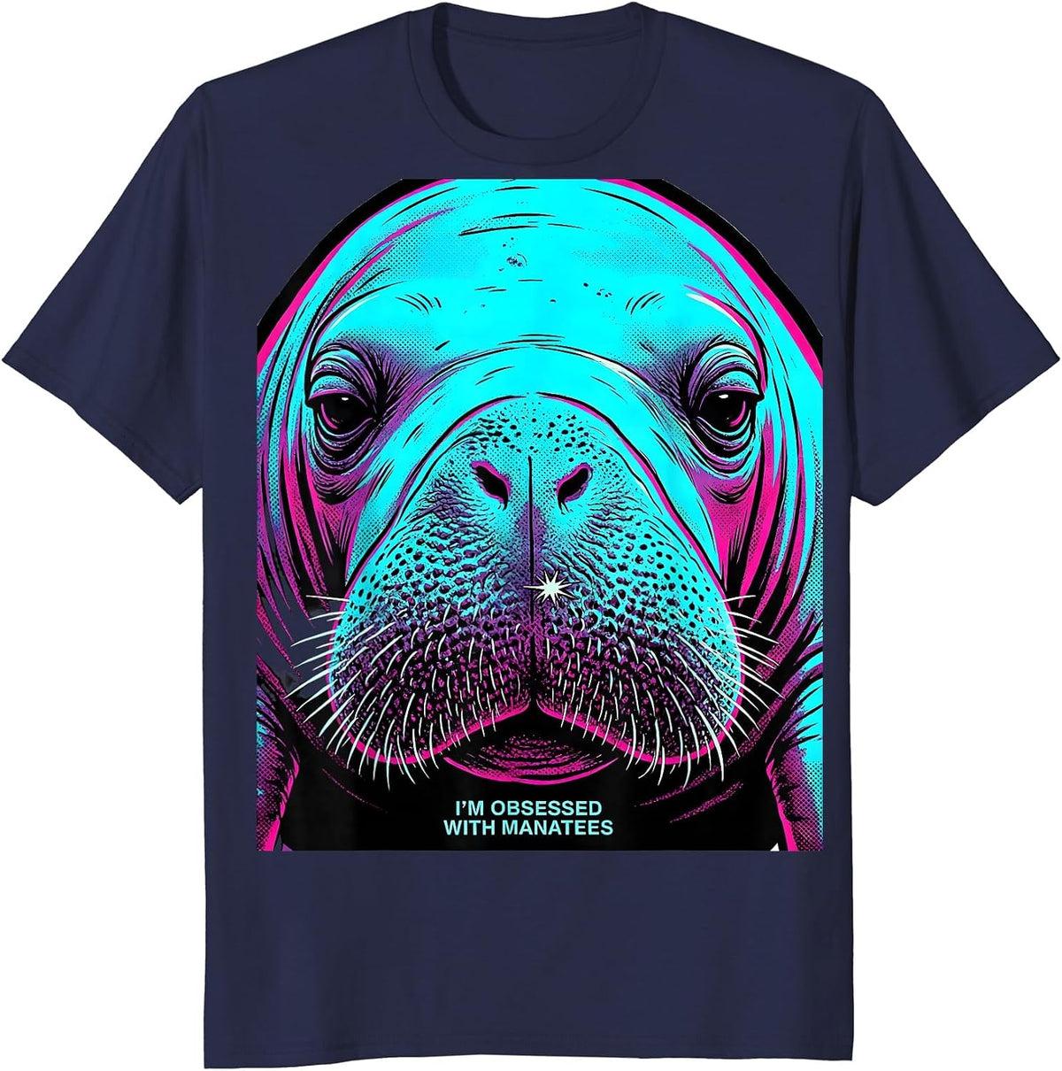 I'm Obsessed With Manatees Pop Art Manatee Lover Crystal T-Shirt - Navy Blue