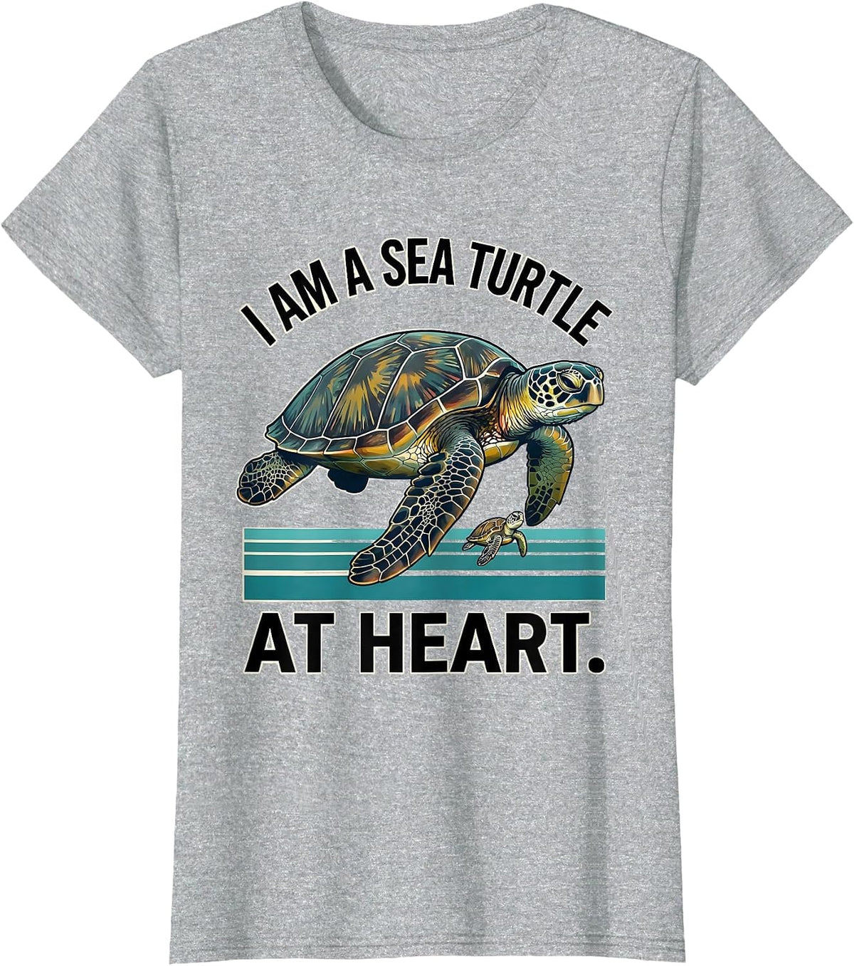 Women's I Am A Sea Turtle At Heart Midcentury Modern Ocean Animal T-Shirt - Heather Grey