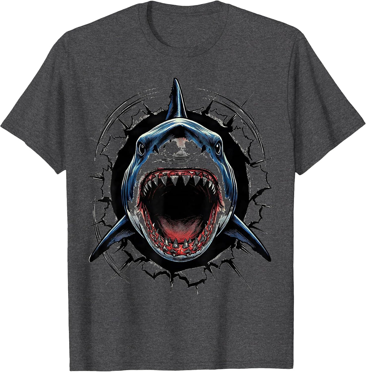 Shark Jaw Comic Book Halloween Costume T-Shirt - Dark Heather Grey