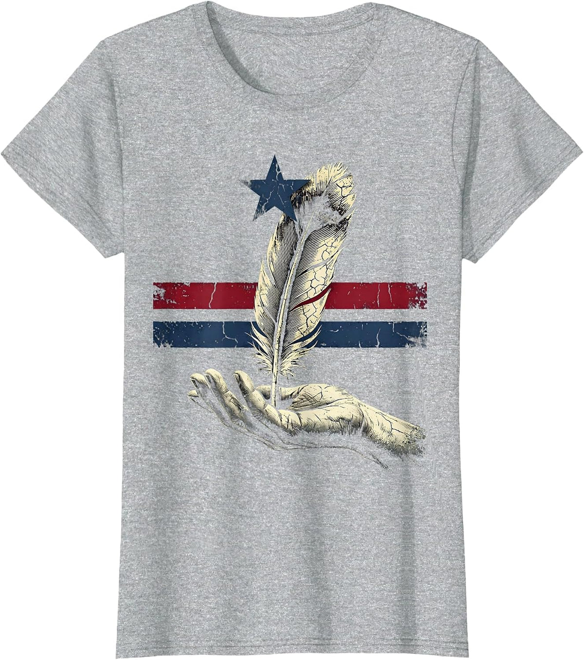 Eagle Feather Open Palm Patriotic Graphic T-Shirt - Heather Grey