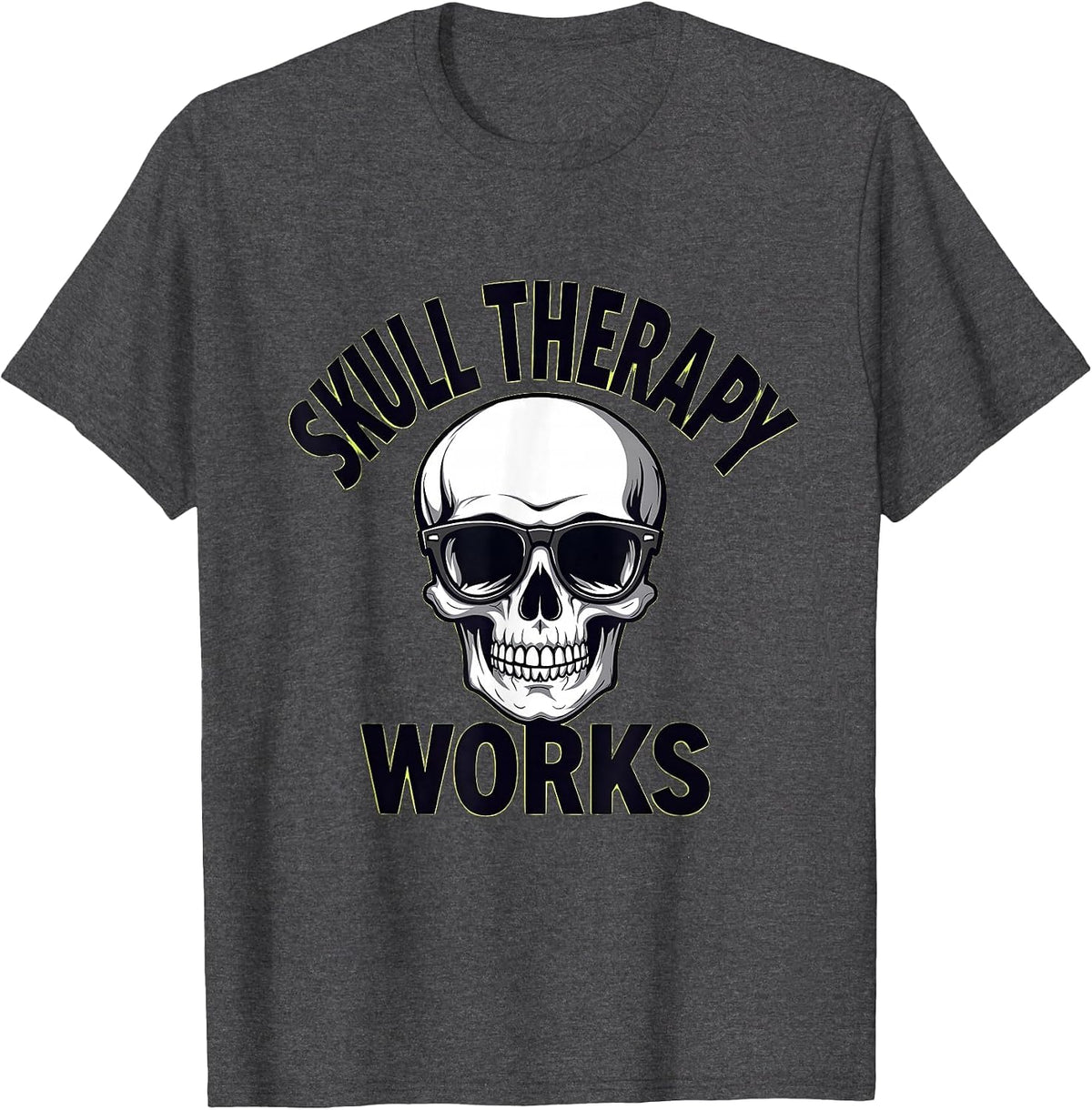 Skull Therapy Works Funny Gothic Skull Design T-Shirt - Dark Heather Grey